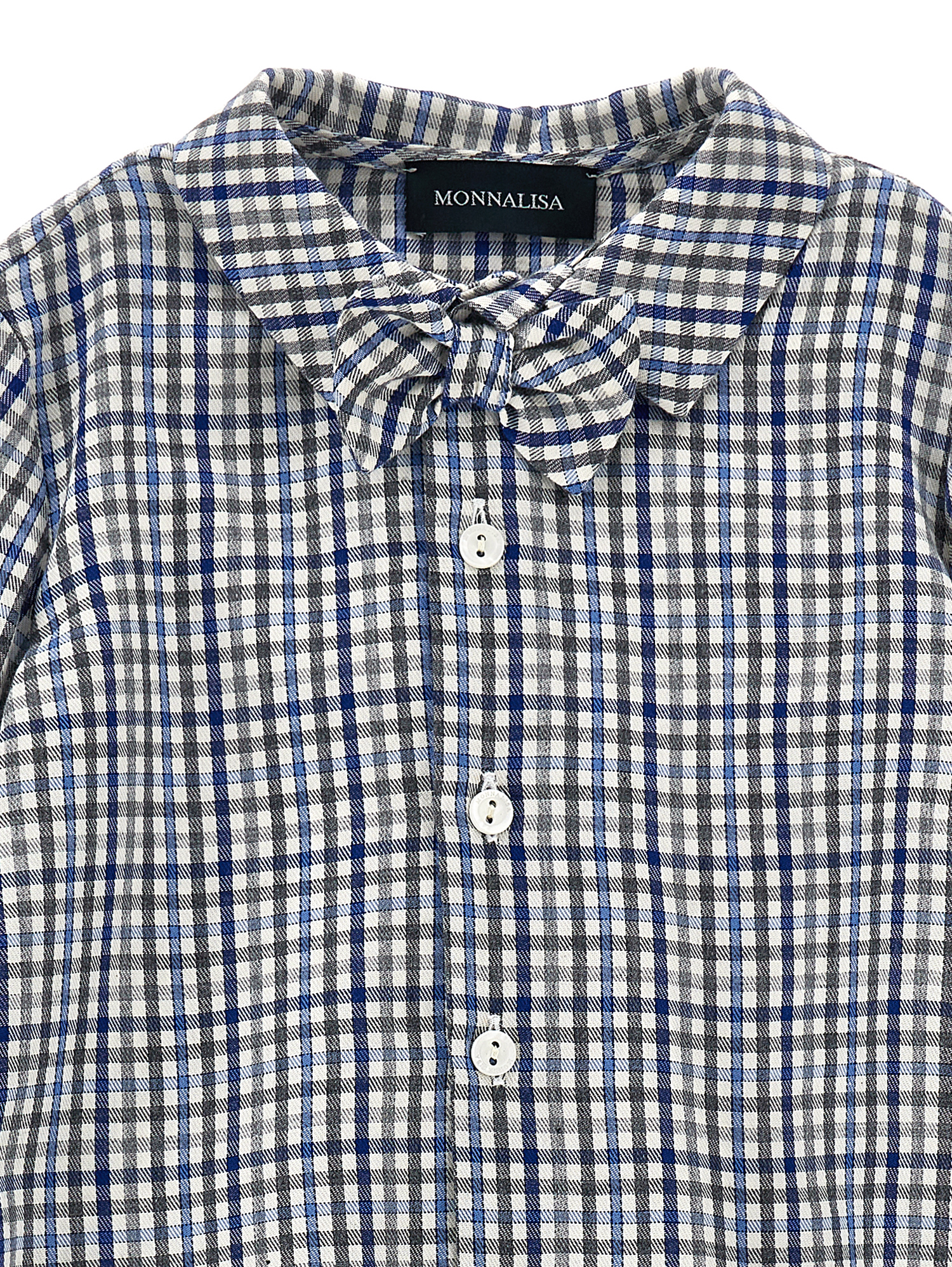 Monnalisa Check Viyella Shirt In Grey + Blue