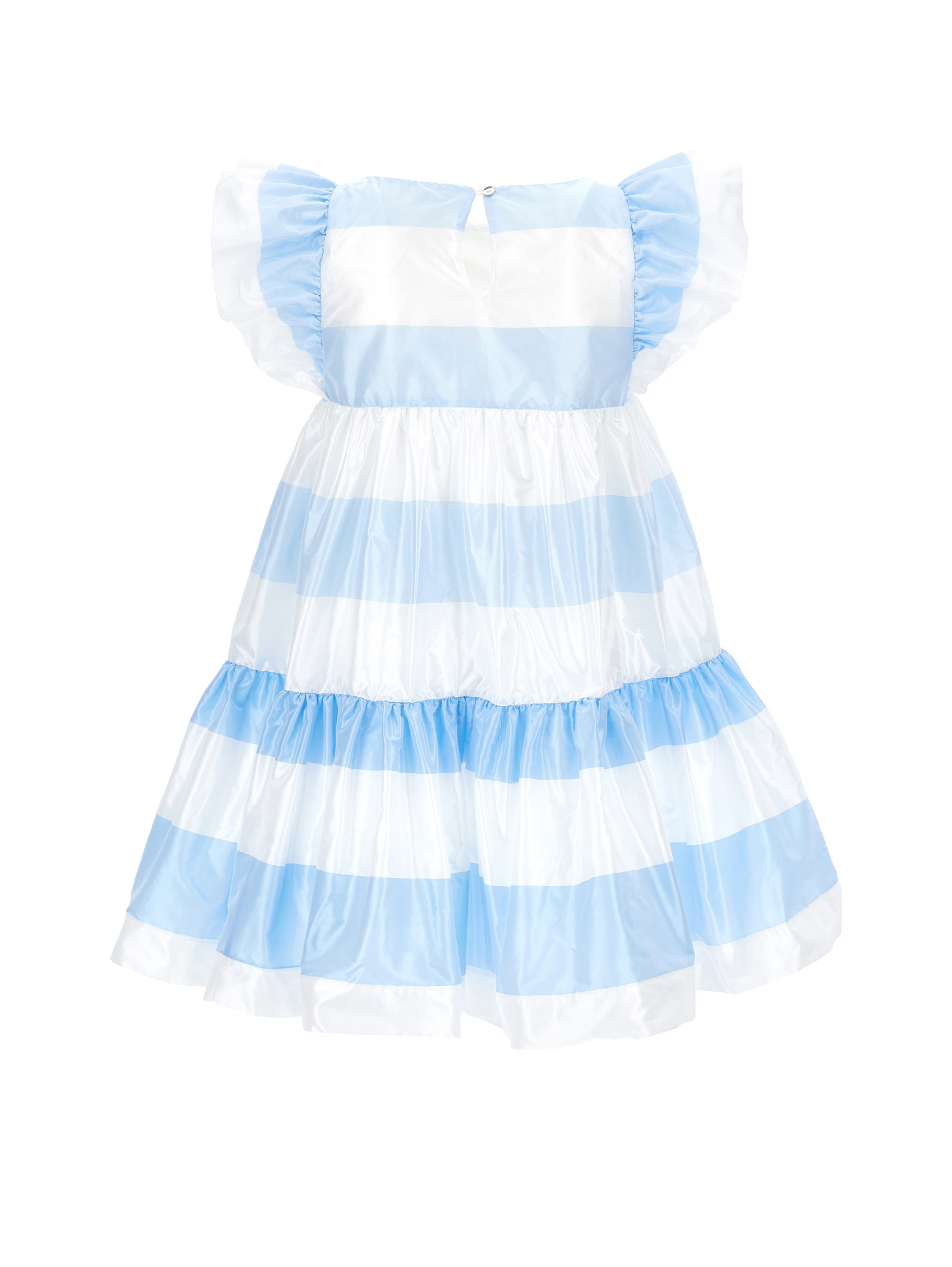 Shop Monnalisa Striped Taffeta Dress In Cream White + Sky Blue