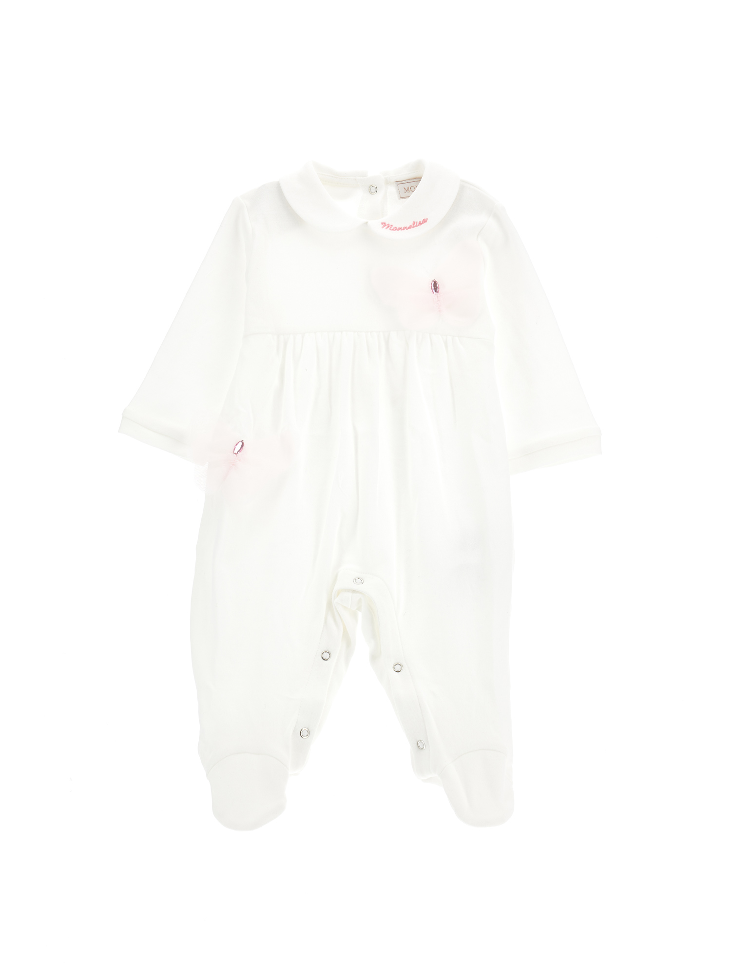 Monnalisa Cotton Butterfly Baby Girl Playsuit In Cream + Pink | ModeSens