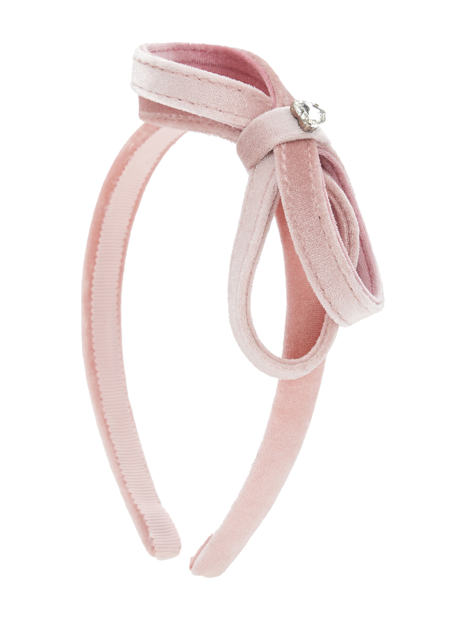 Monnalisa Velvet Headband With Bow In Rosa Fairy Tale