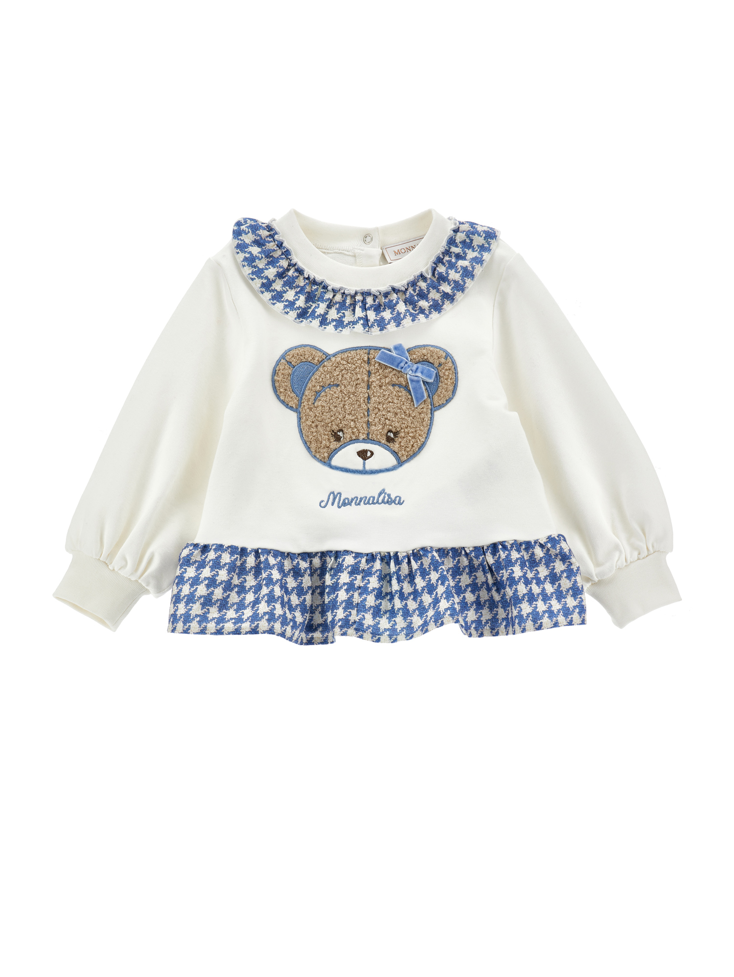 Monnalisa Teddy Sweatshirt With Gingham Frill In White