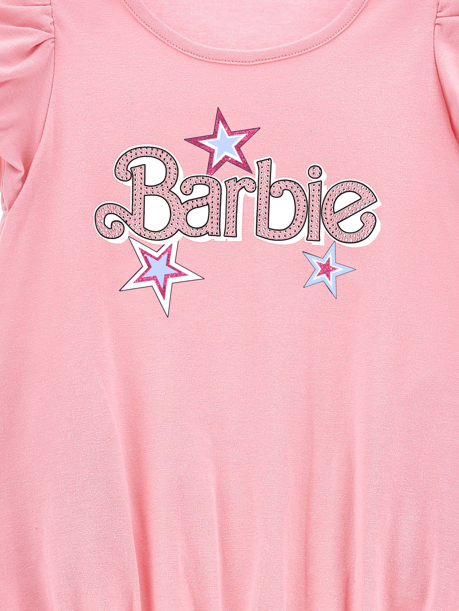Shop Monnalisa Barbie Stretch Jersey Dress In Bright Peach Pink