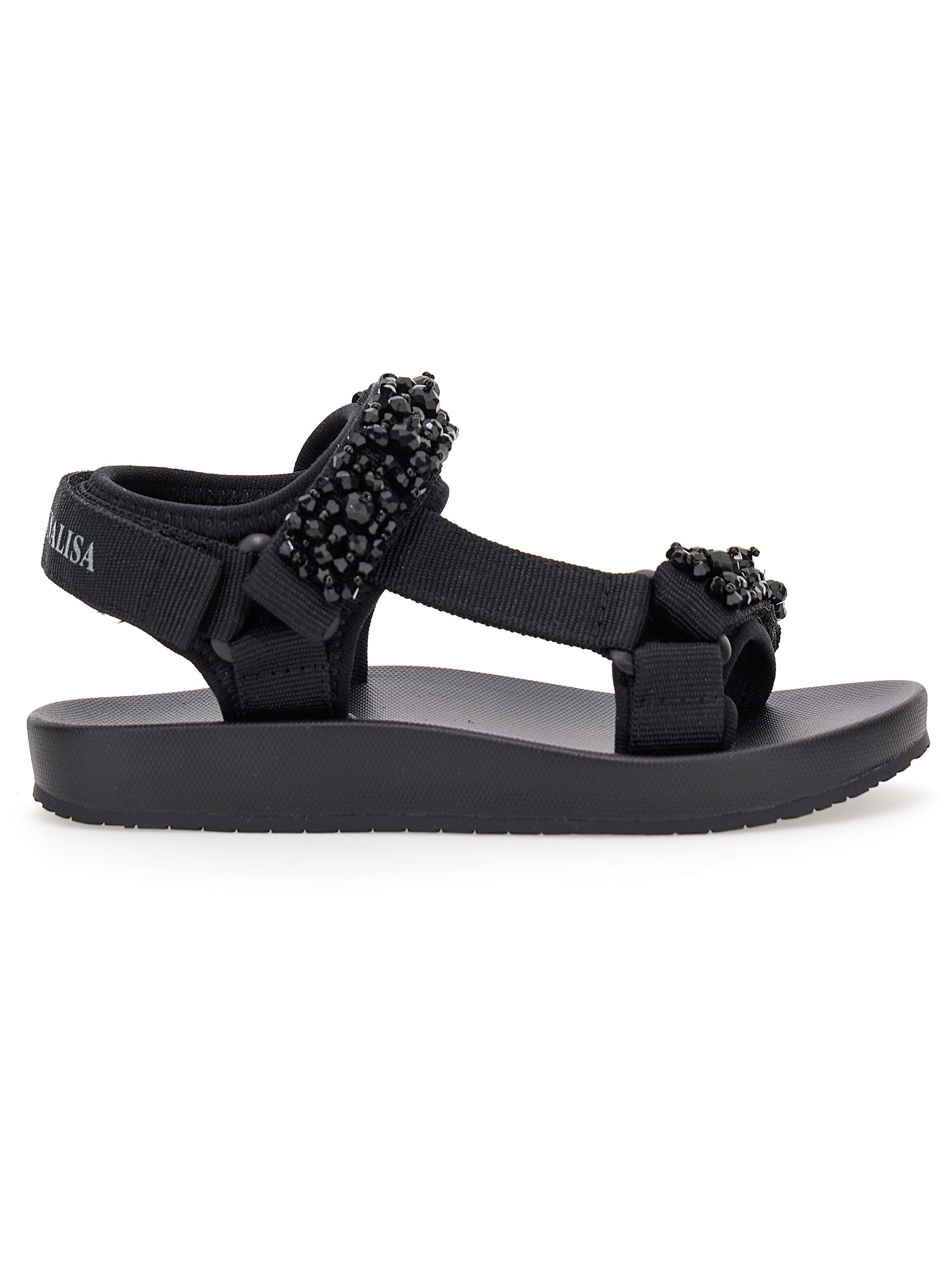 Monnalisa Technical Sandals With Pearls In Black