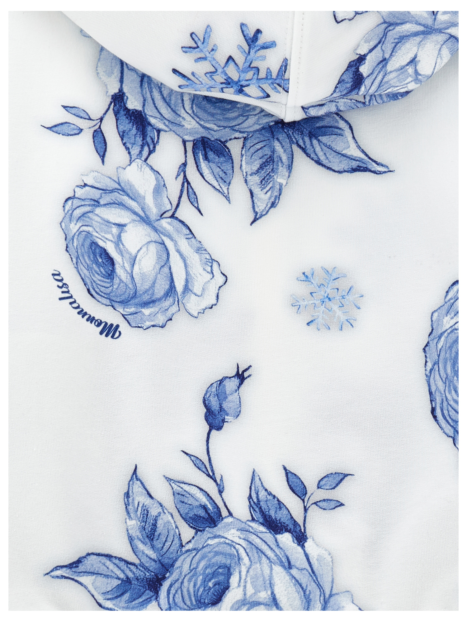 Monnalisa Ice Rose Zip-up Hoodie In Cream + Navy Blue