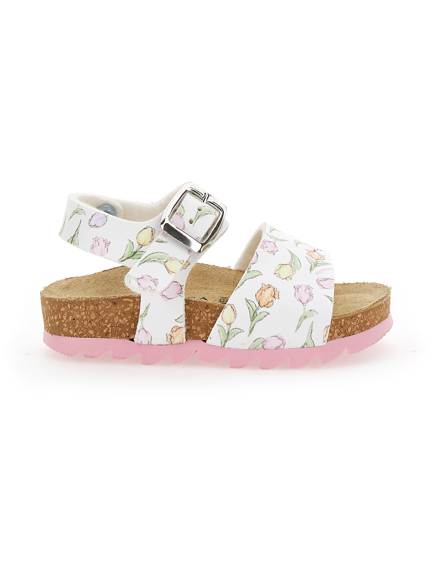 Monnalisa Tulip Print Sandal With Toothed Sole In White