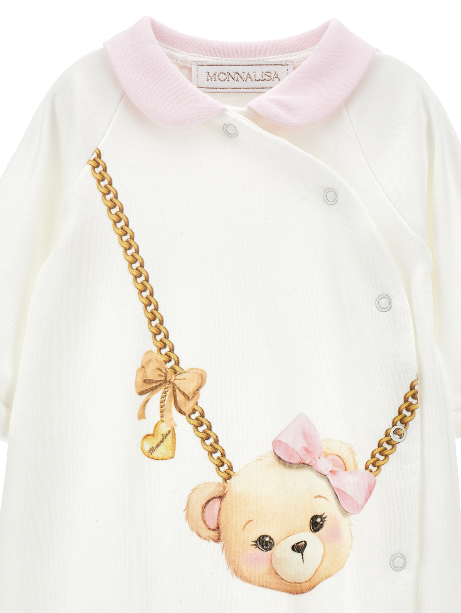 Monnalisa Playsuit With Over-the-shoulder Print And Collar In Cream