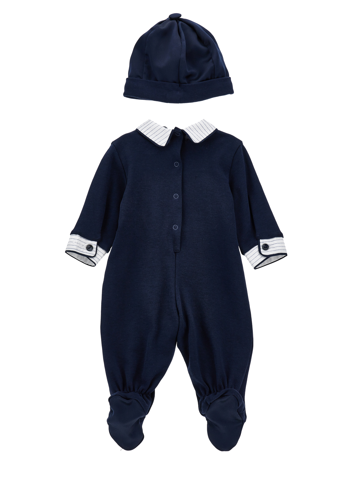 Monnalisa Elegant Playsuit With Bow Tie In Blue + Cream