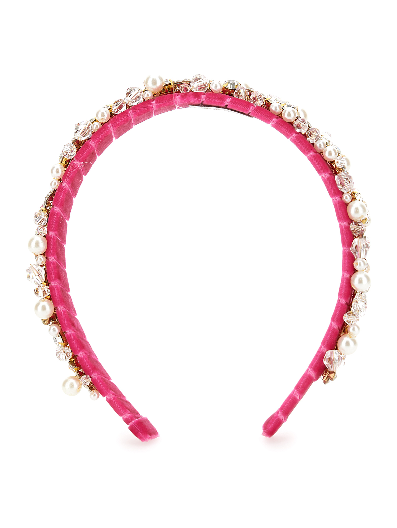 Monnalisa Kids'   Velvet Headband With Rhinestones And Pearls In Fuchsia