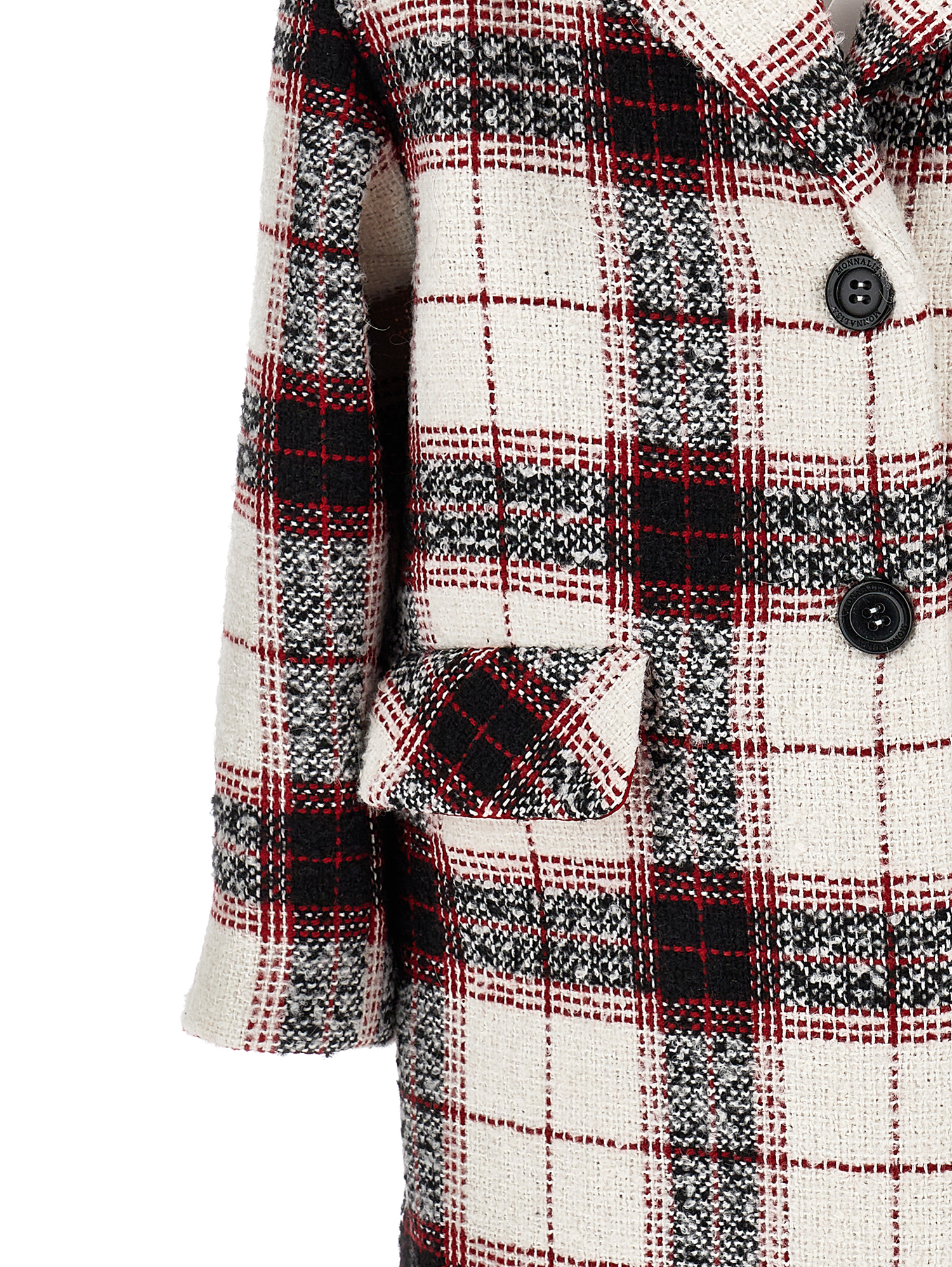 Monnalisa Plaid-check Cotton Coat In Cream + Black