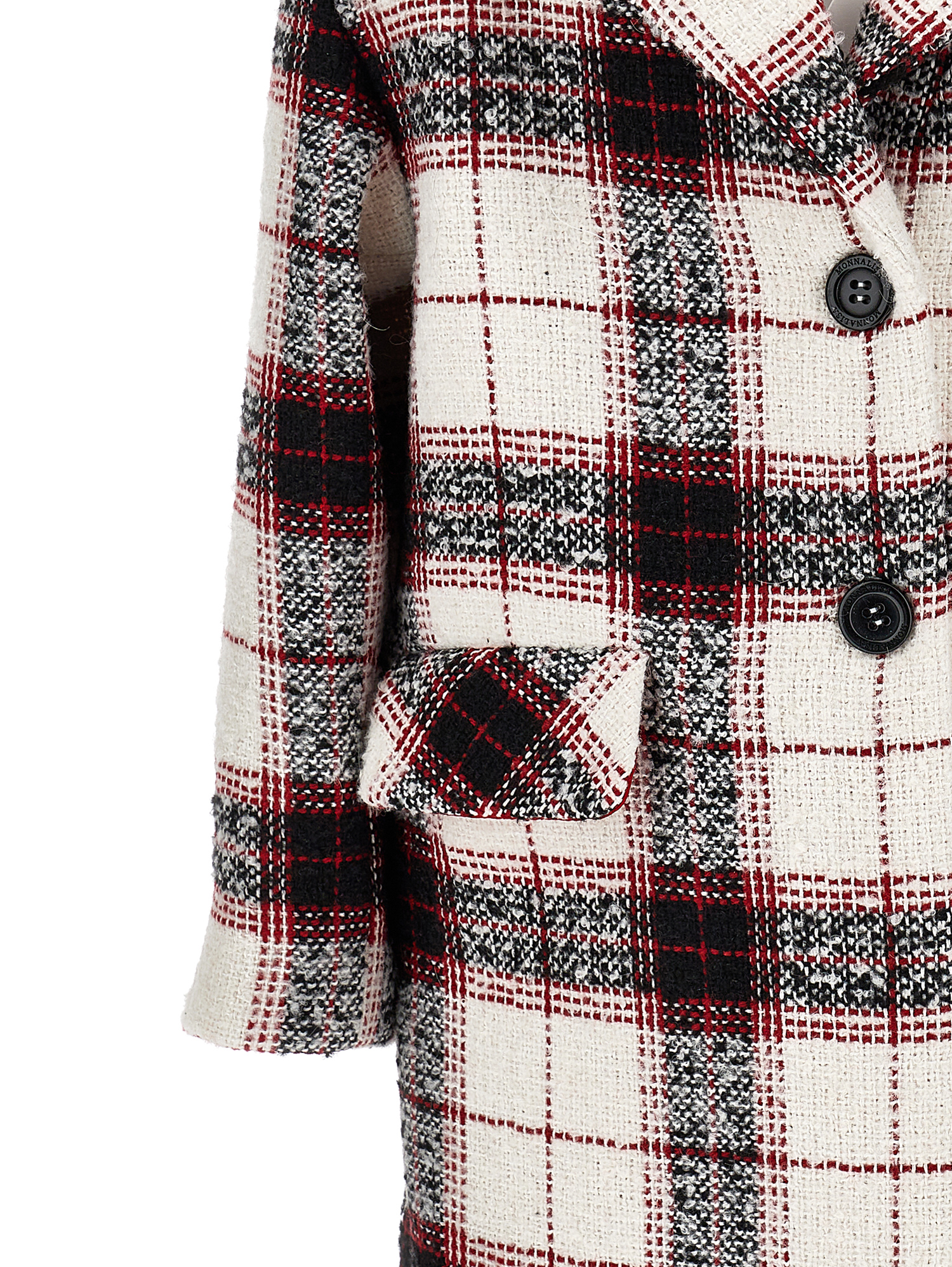 Shop Monnalisa Tartan Bouclé Coat In Cream + Black