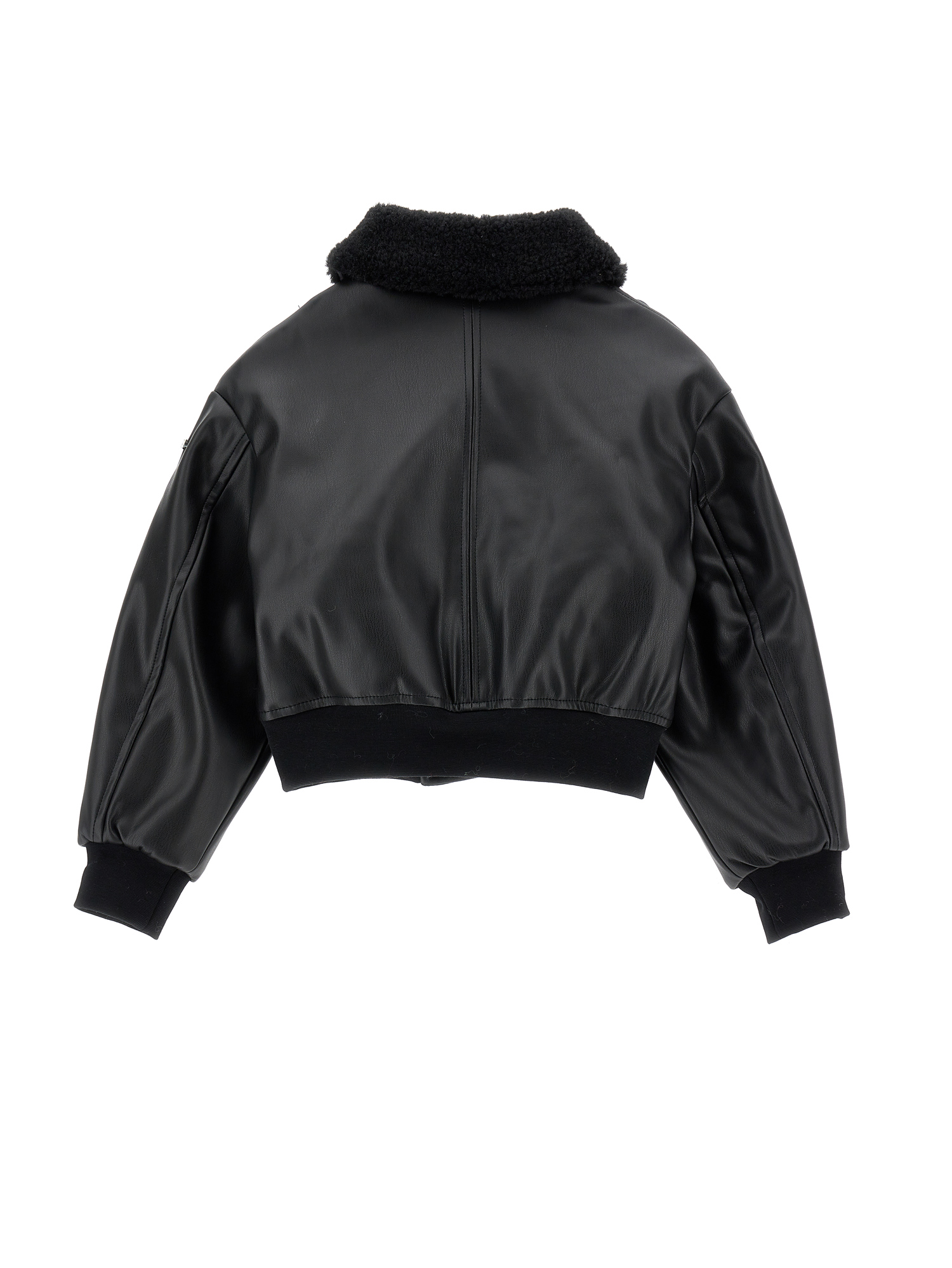 Monnalisa Coated Fabric Bomber Biker Jacket In Black