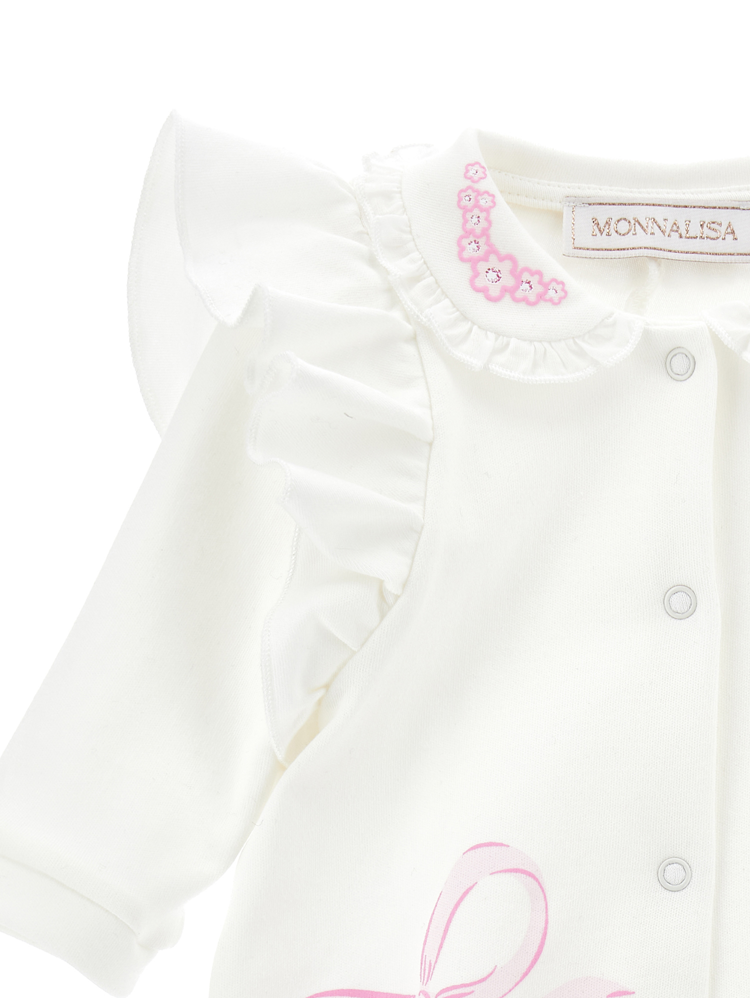Monnalisa Playsuit With Bows And Ruffles In Dusty Pink Rose
