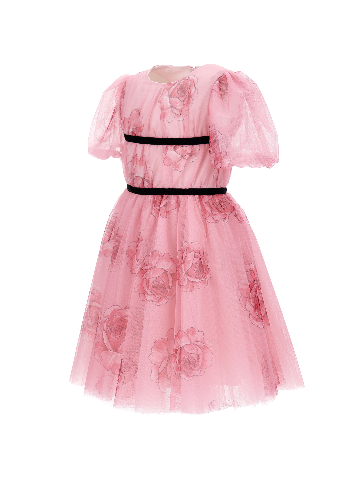 Shop Monnalisa Tulle And Rose Dress In Rosa Fairy Tale