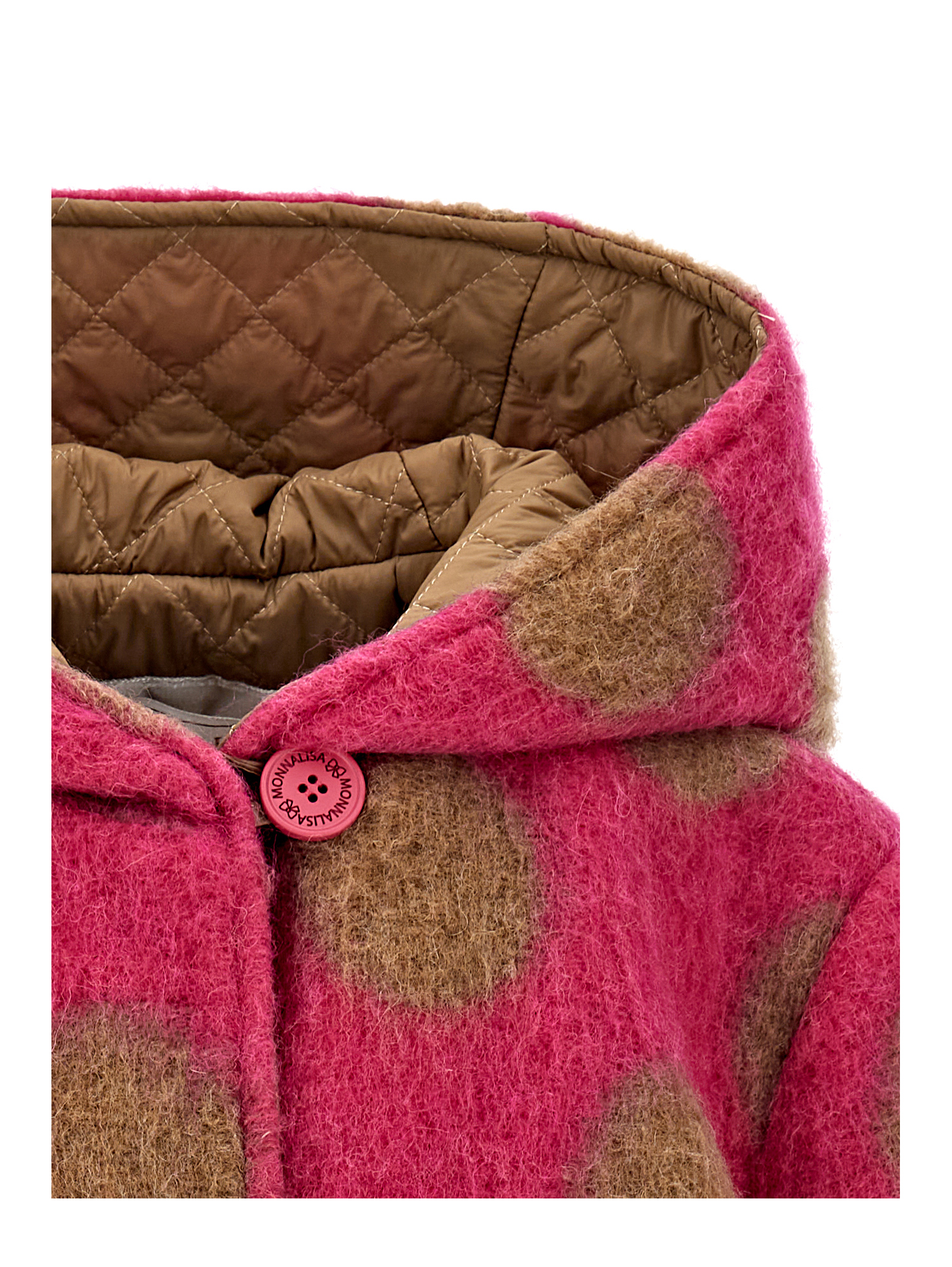 Monnalisa Polka Dot Boiled Wool Coat In Fuchsia + Ecrù