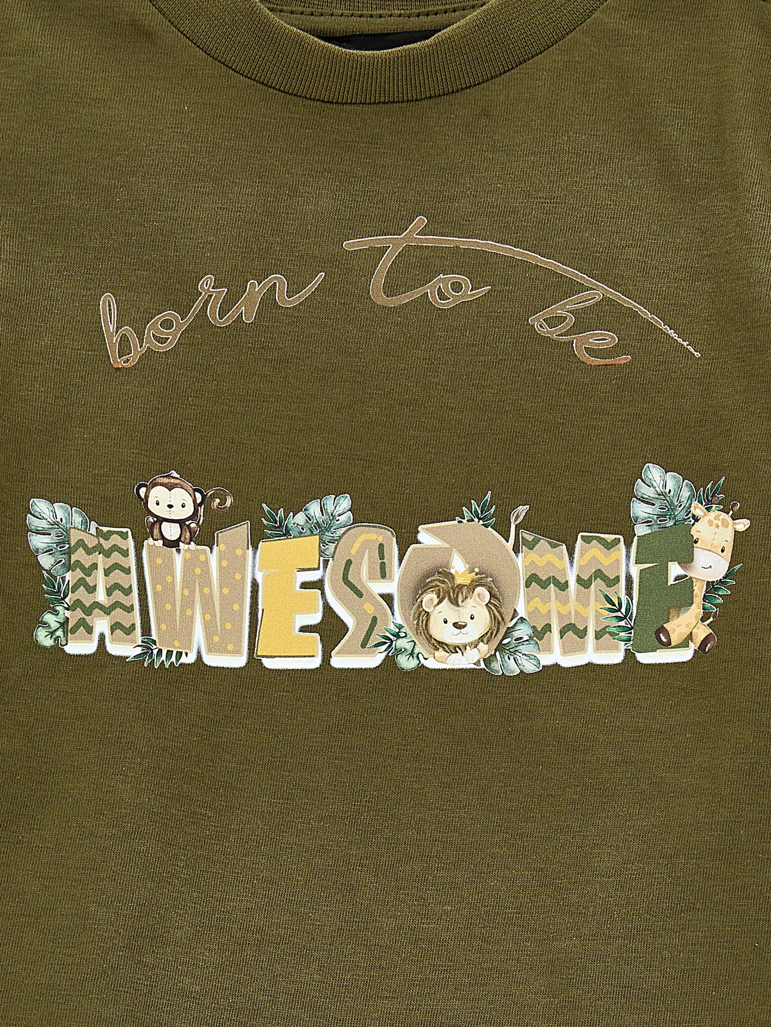 Monnalisa Safari Jersey T-shirt In Sage Green + Beige