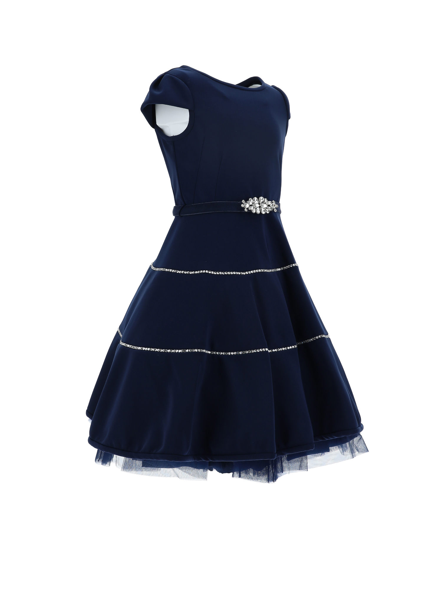 Shop Monnalisa Neoprene Brillante Dress In Navy Blue