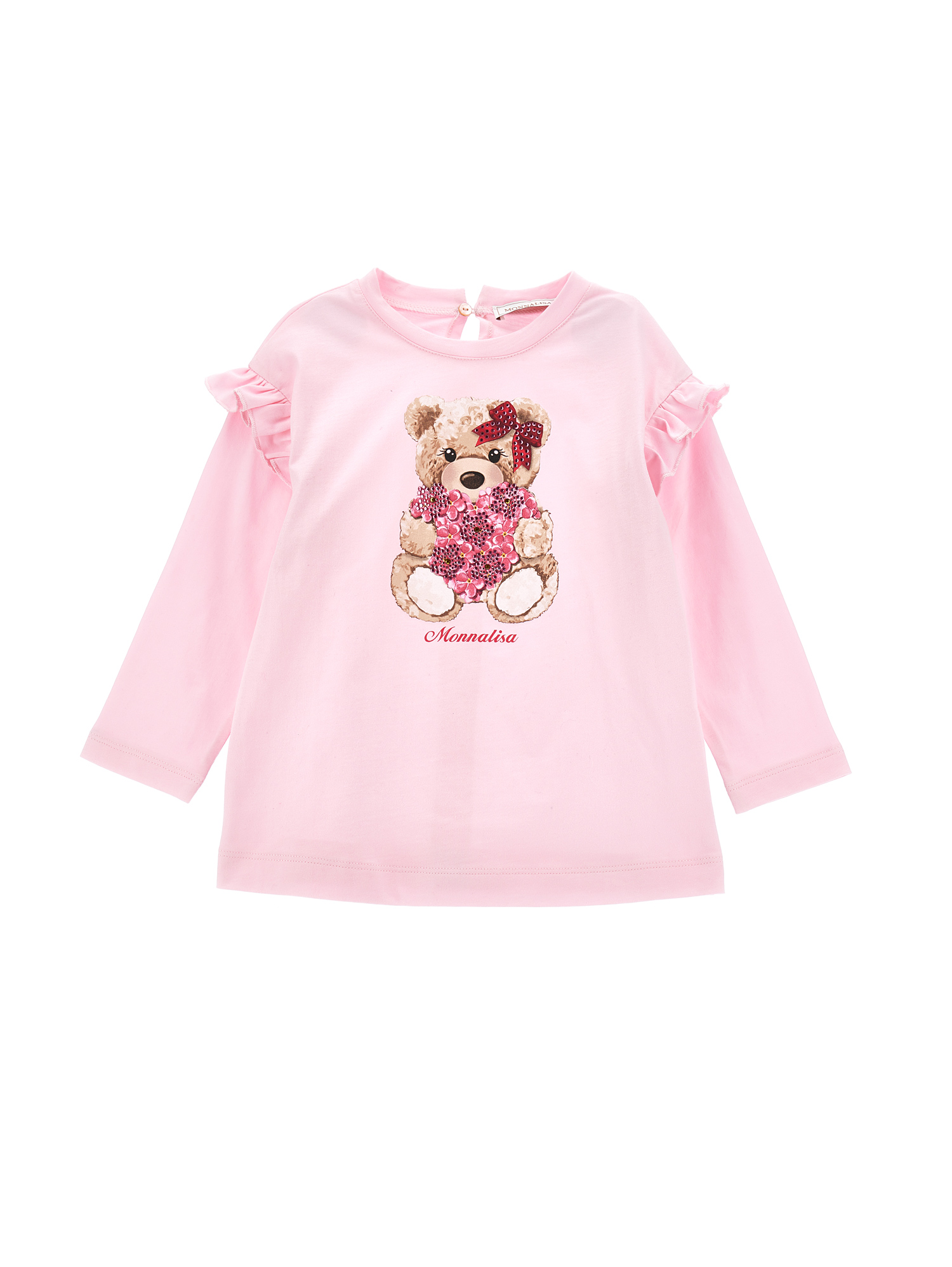 Monnalisa Teddy Bear And Rhinestone Maxi T-shirt In Rosa Fairy Tale