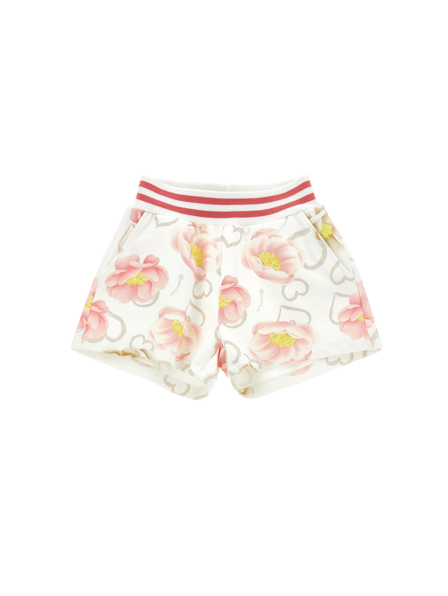 Monnalisa Kids'   Anemone Print Fleece Shorts In Ecru