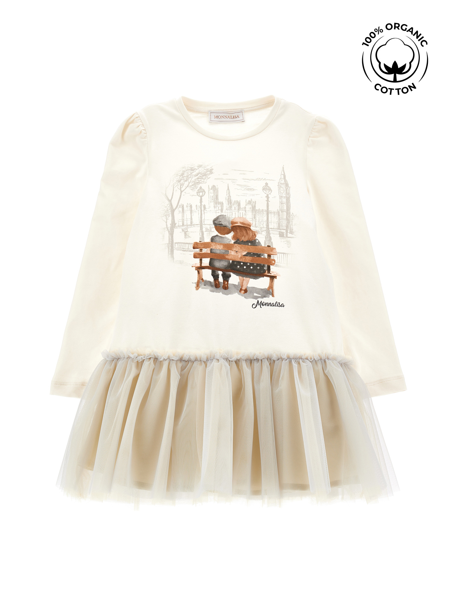 Monnalisa Abito cotone organico con tulle