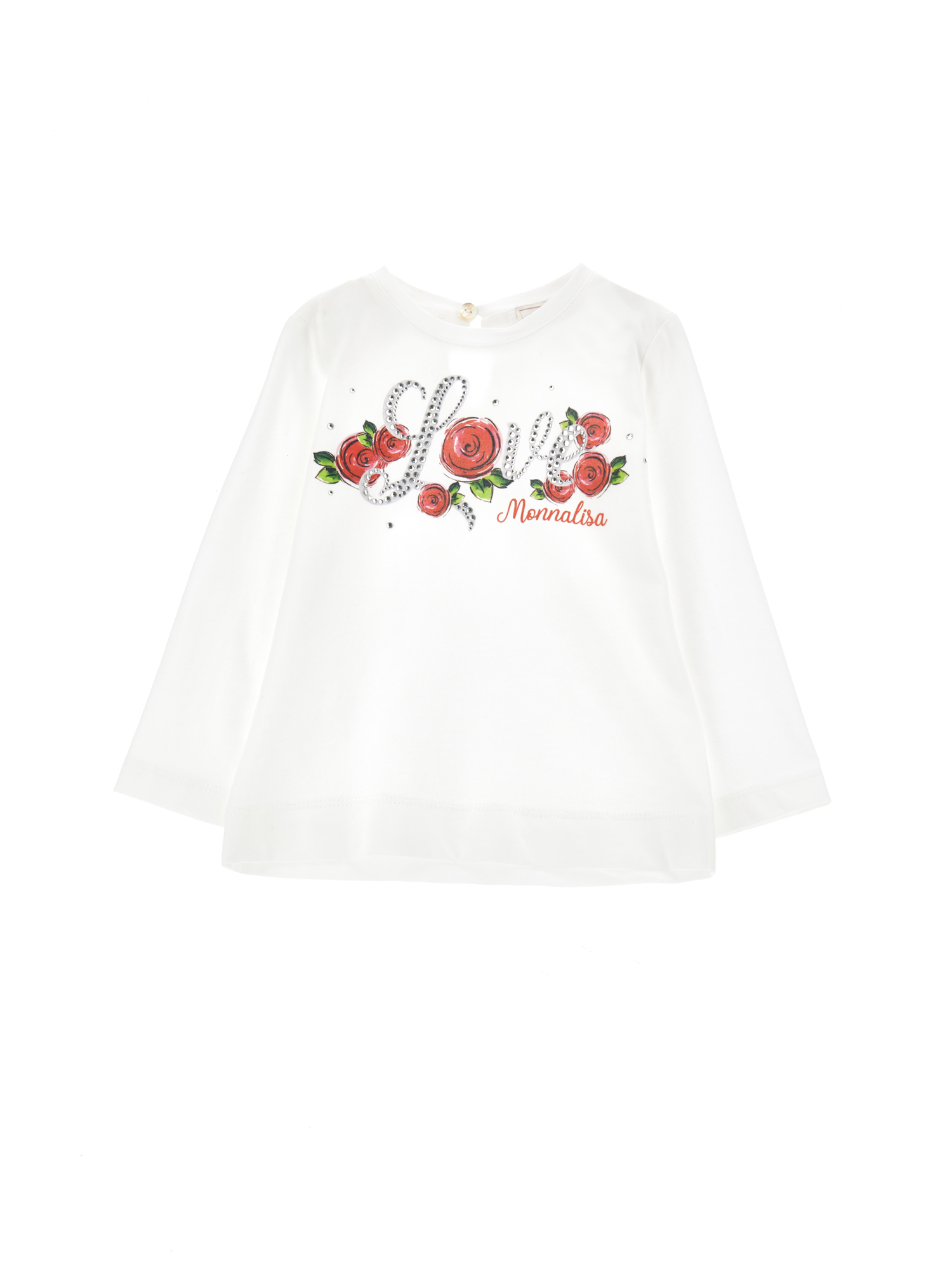 Monnalisa T shirt jersey stampa rosa strass