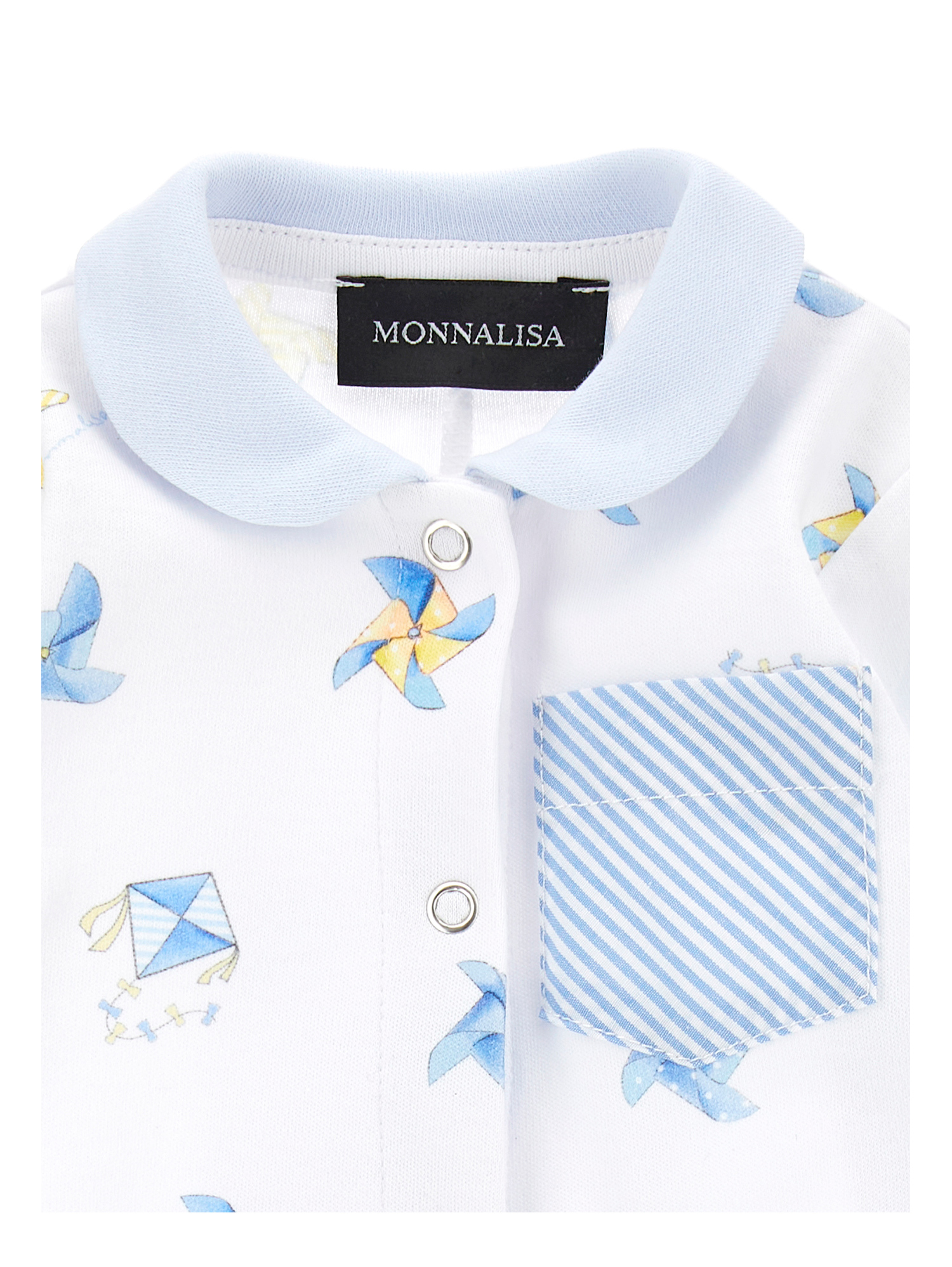 Monnalisa Cotton Playsuit With Pinwheel Print In Cloud + Light Yellow