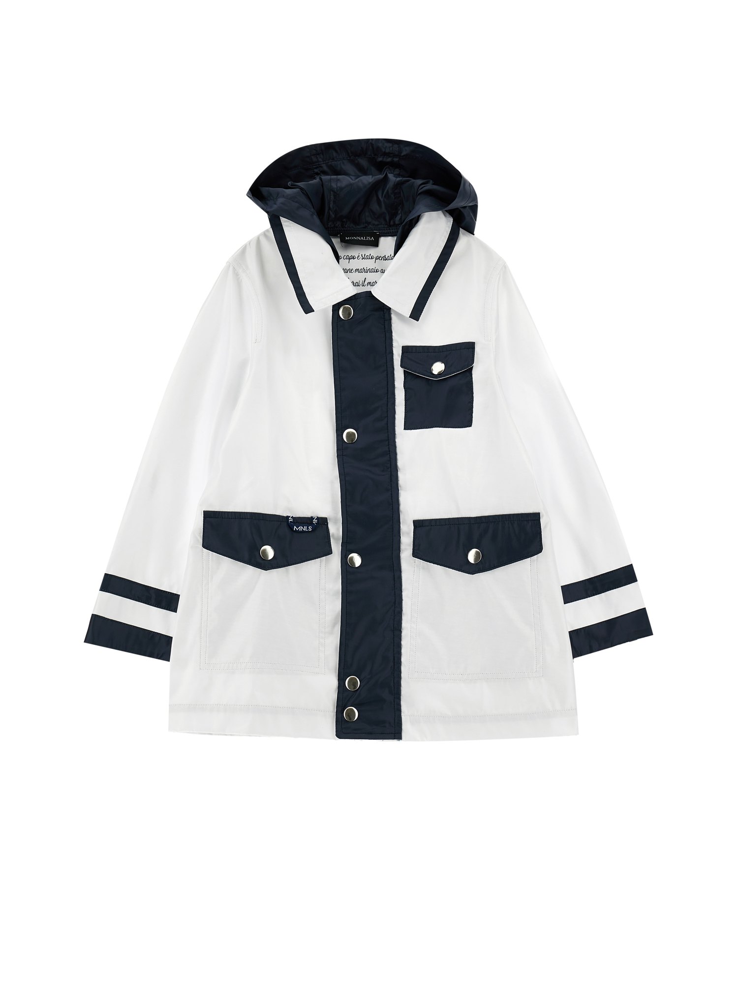 Monnalisa Kids'   Windproof Nylon And Jersey Jacket In White + Blue