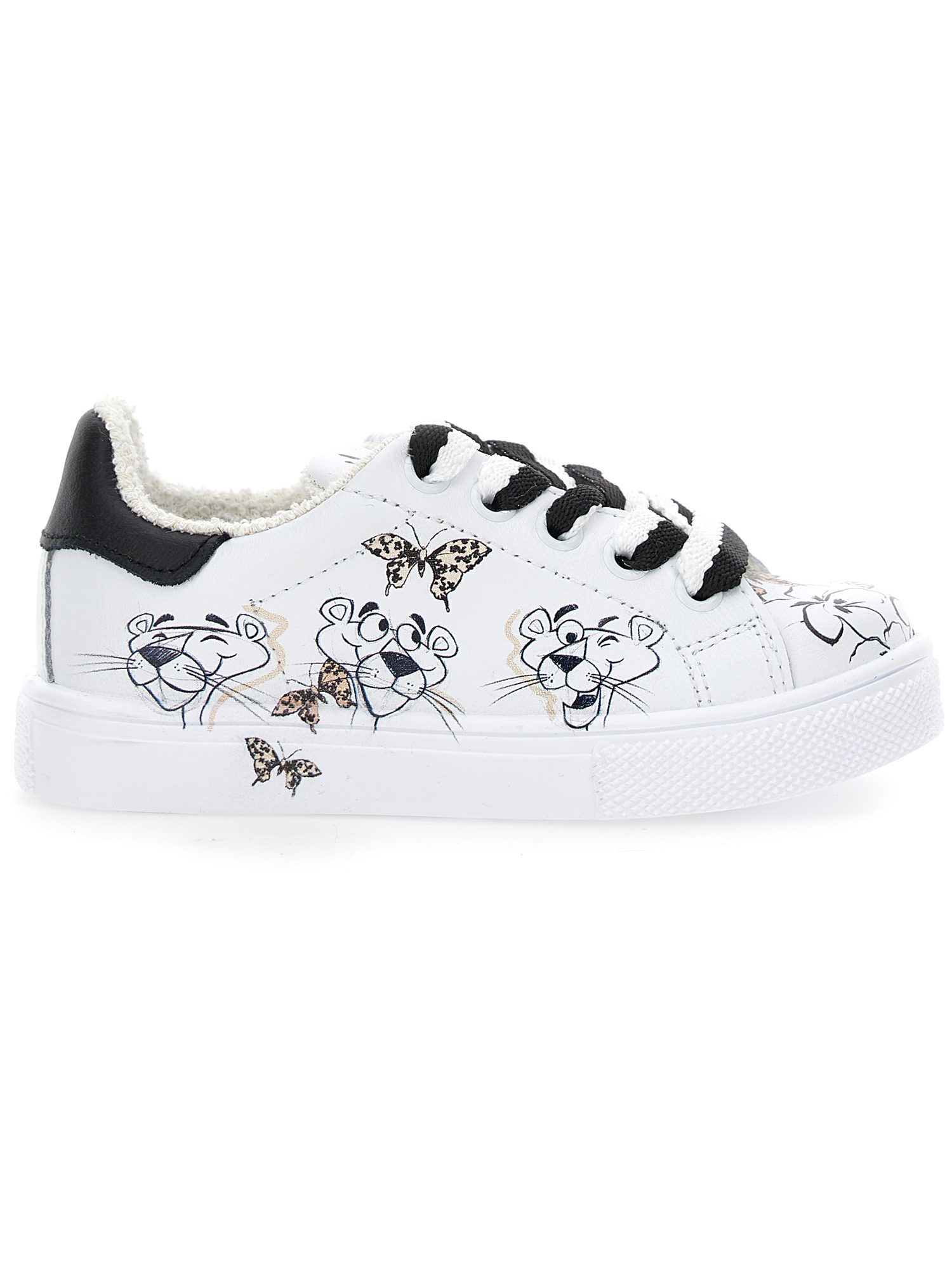 Shop Monnalisa Pink Panther Tennis Shoes In Cream + Black