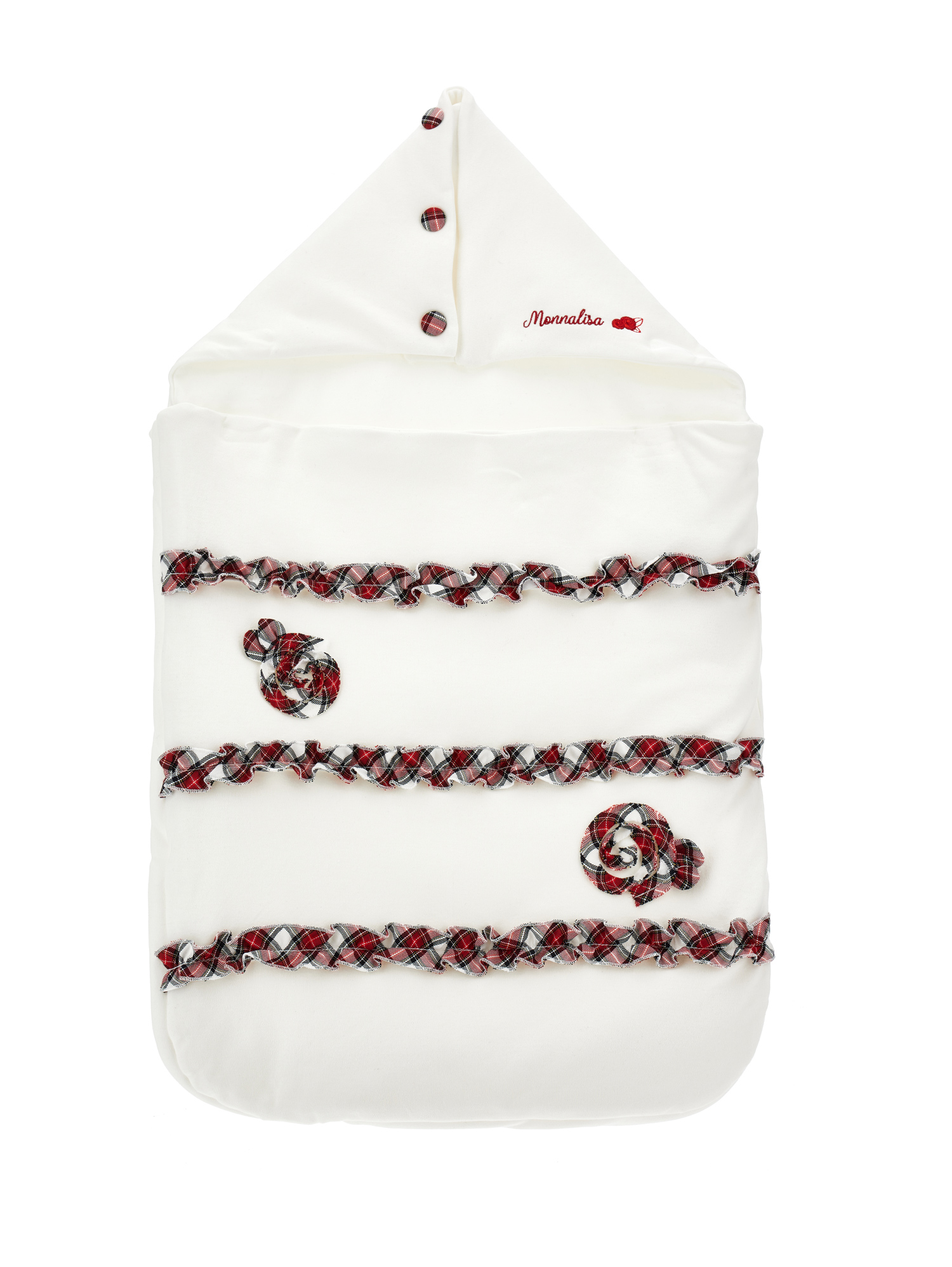 Monnalisa Tartan Sleeping Bag In Cream + Ruby Red