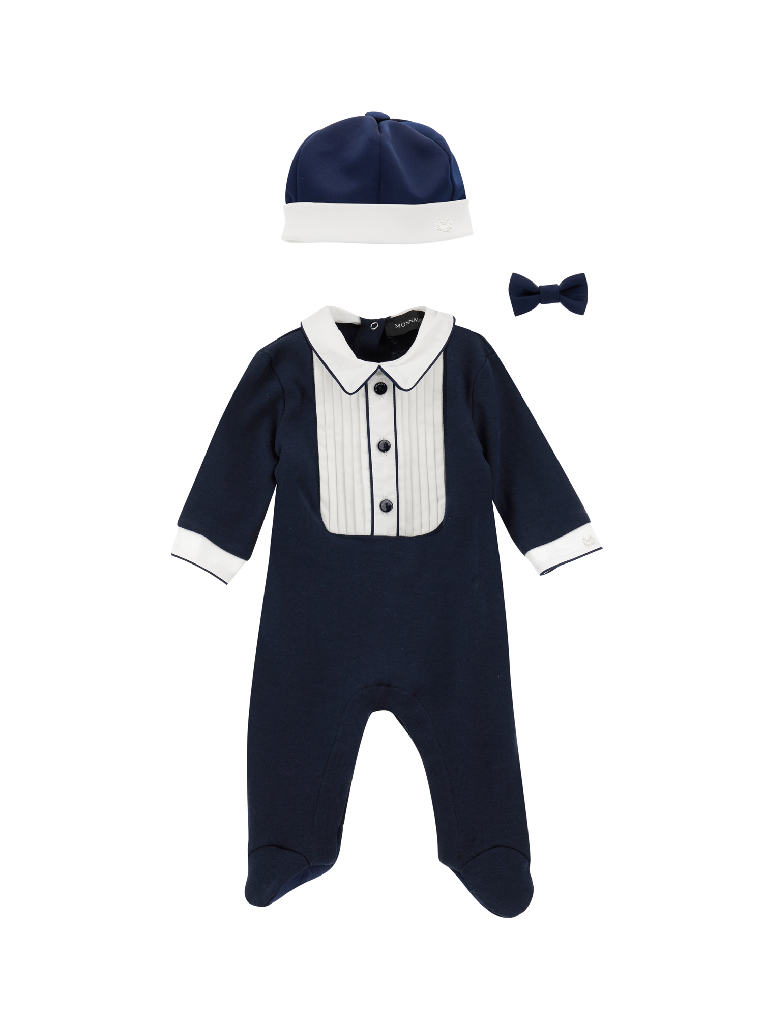 Monnalisa Elegant Playsuit With Bow Tie In Dark Blue