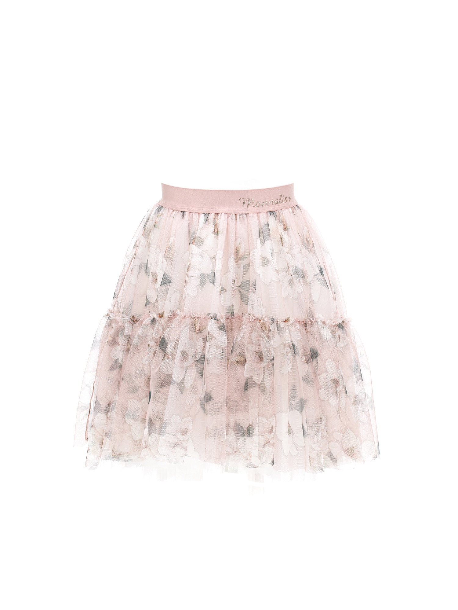 Monnalisa Kids'   Magnolia Print Tulle Skirt In Cyclamen