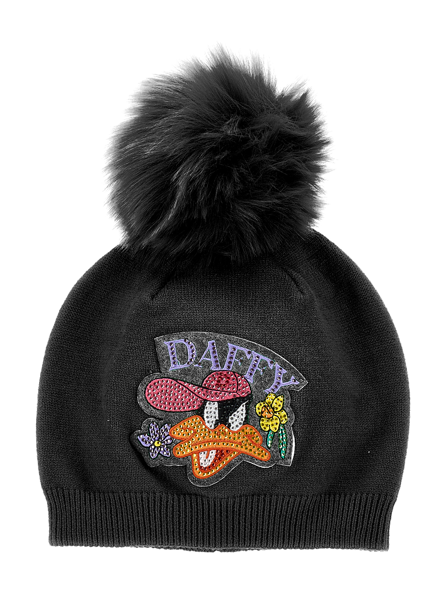 Monnalisa Daffy Duck Wool Blend Hat In Black