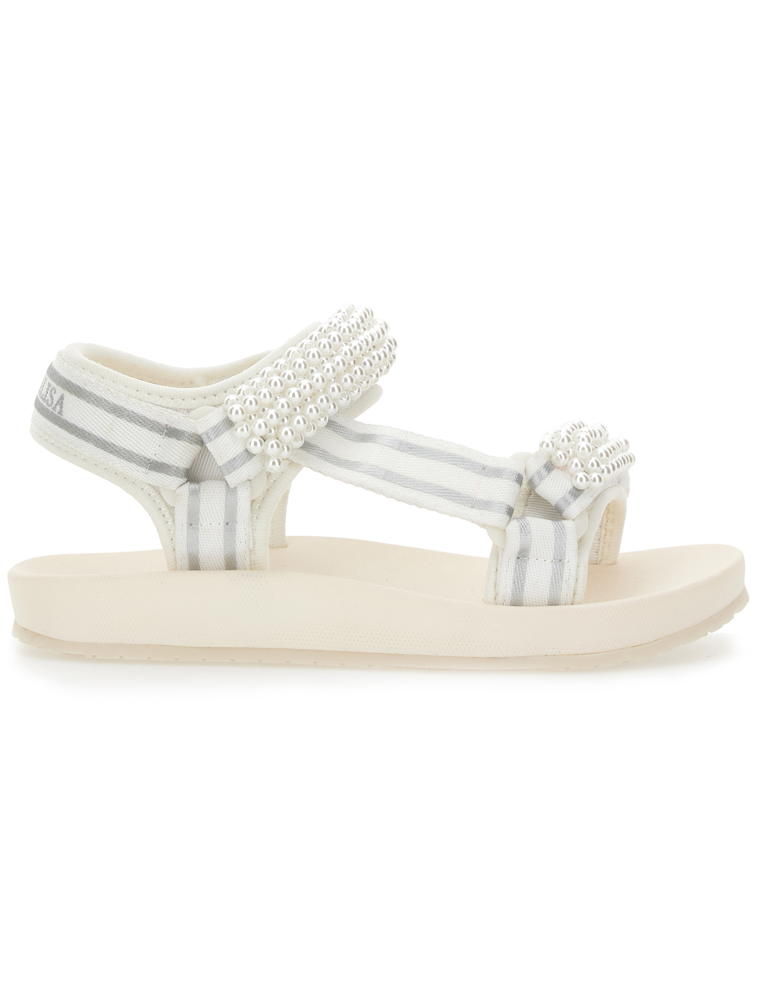 Monnalisa Hi-tech Sandals With Pearls In White