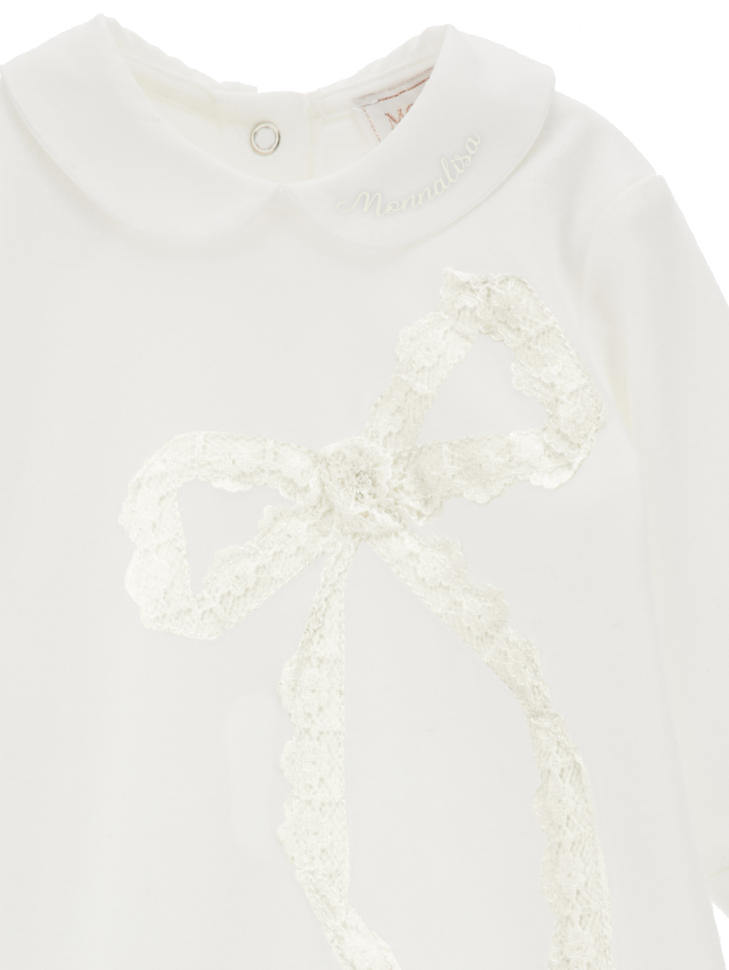 Monnalisa Playsuit With Lace Bow In Cream