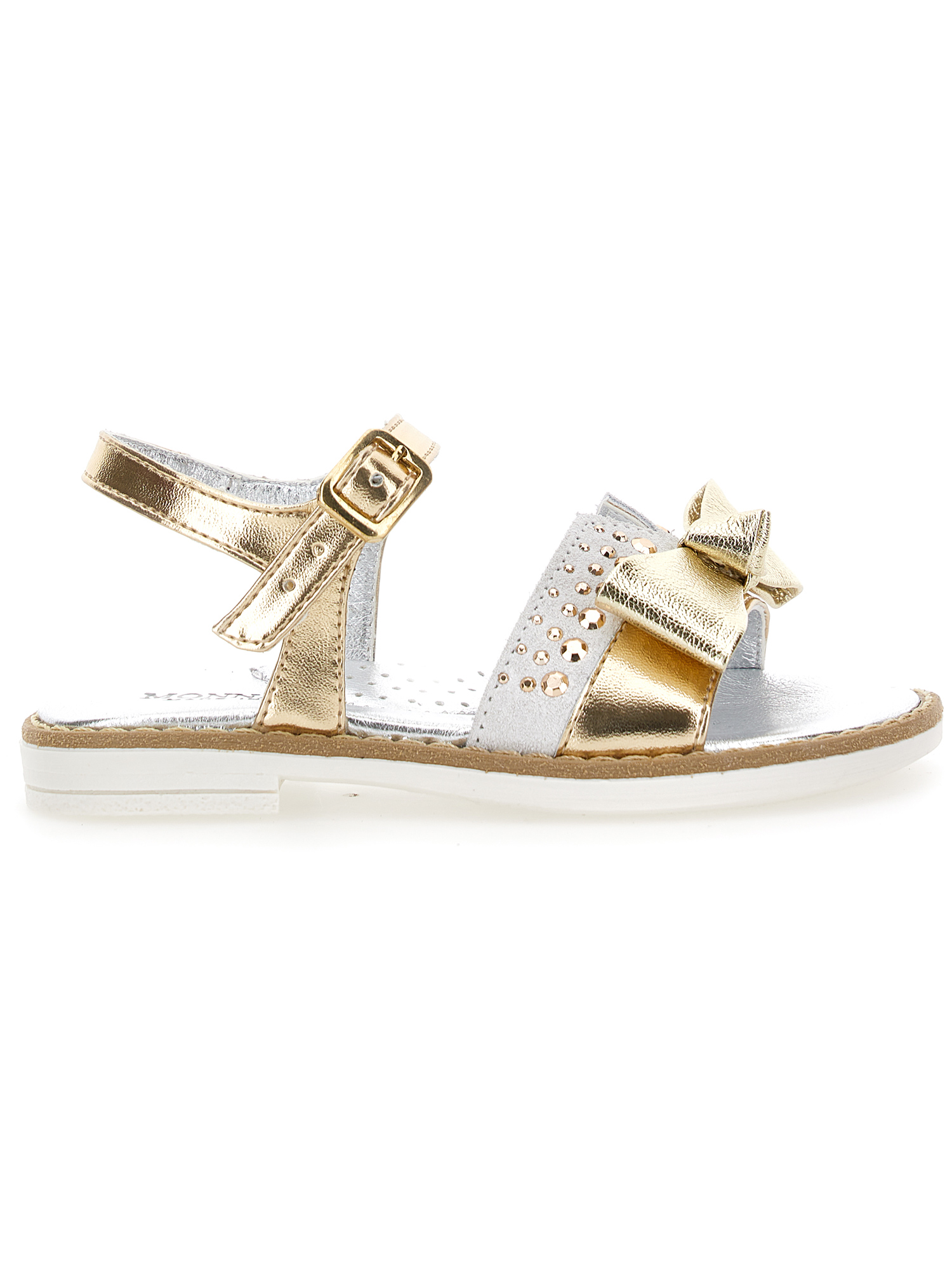 Shop Monnalisa Laminierte Sandalen Mit Schleife In Gold