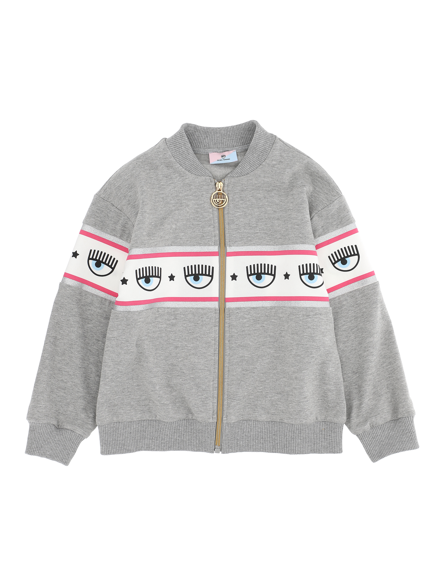 Chiara Ferragni Kids'   Bomber Maxi Logomania Sweatshirt In Grey