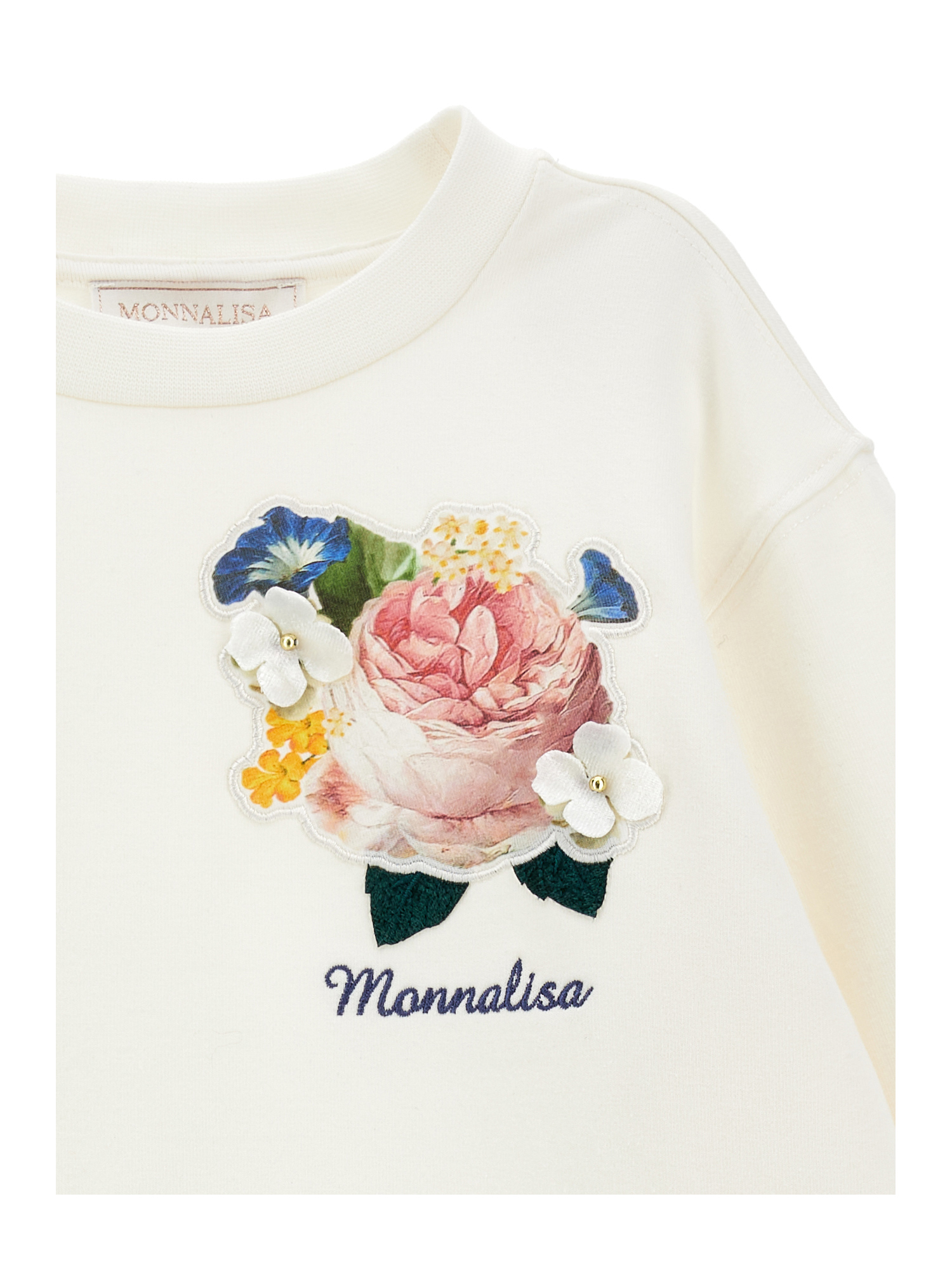 Monnalisa Rose-embroidered Layered Dress In Cream