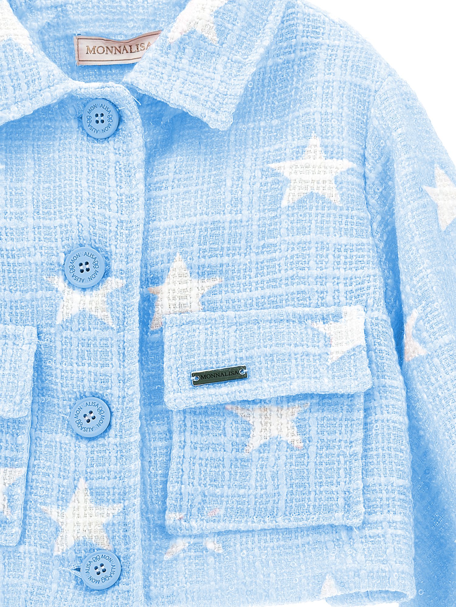 Monnalisa Star Bouclé Short Jacket In Light Blue