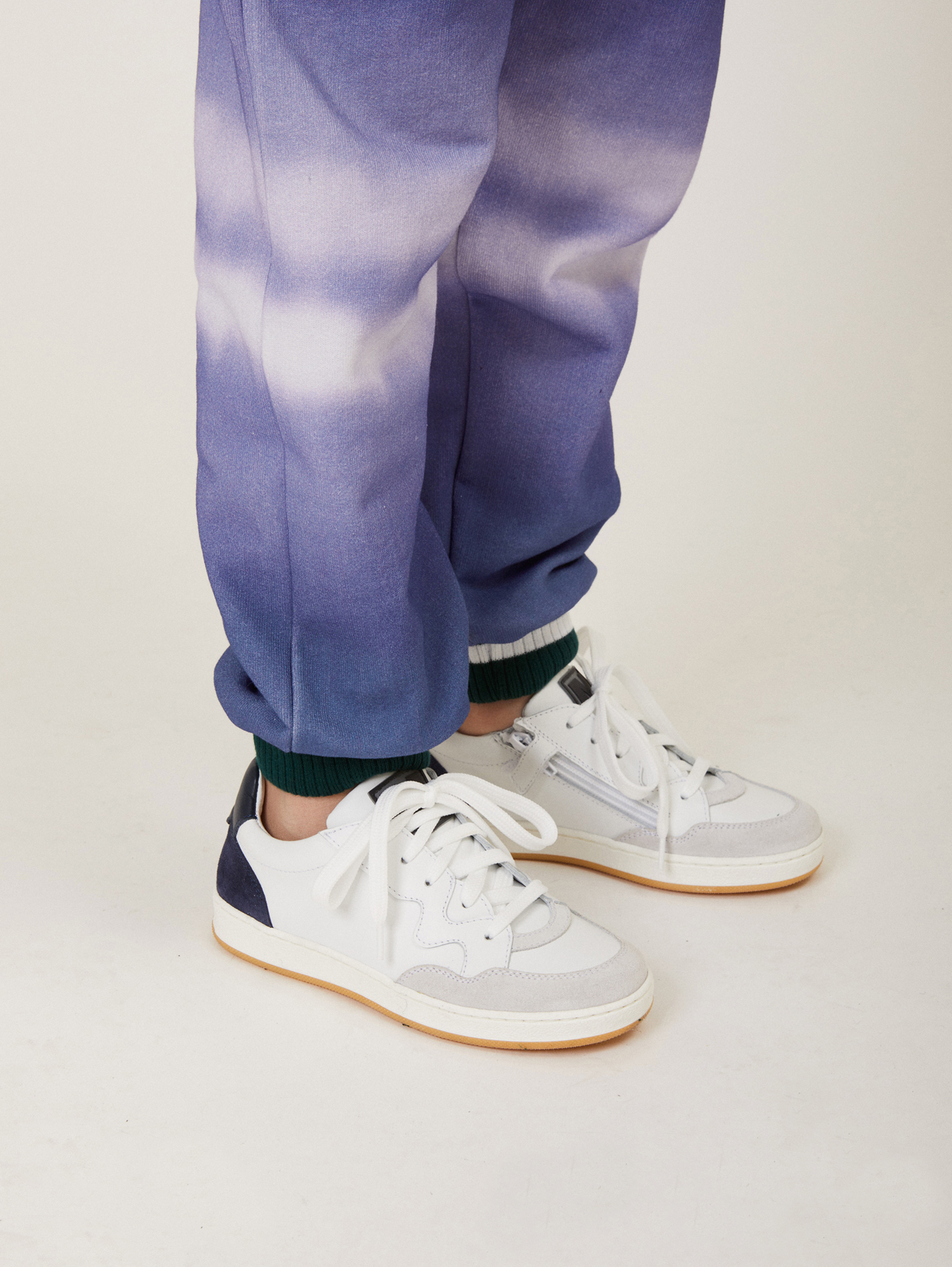 Monnalisa Graduated Fleece Joggers In Blue + Cream