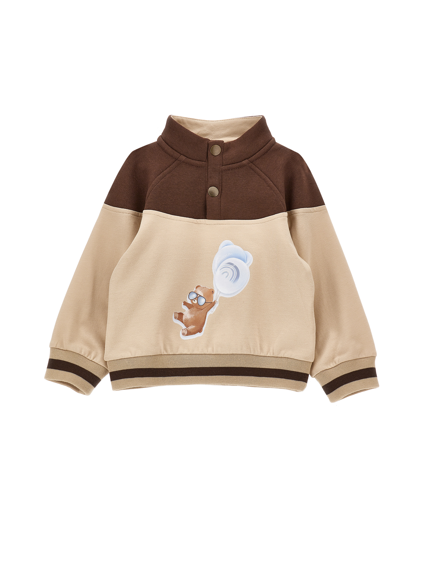 Monnalisa Teddy Bear Sweatshirt With Buttons In Brown