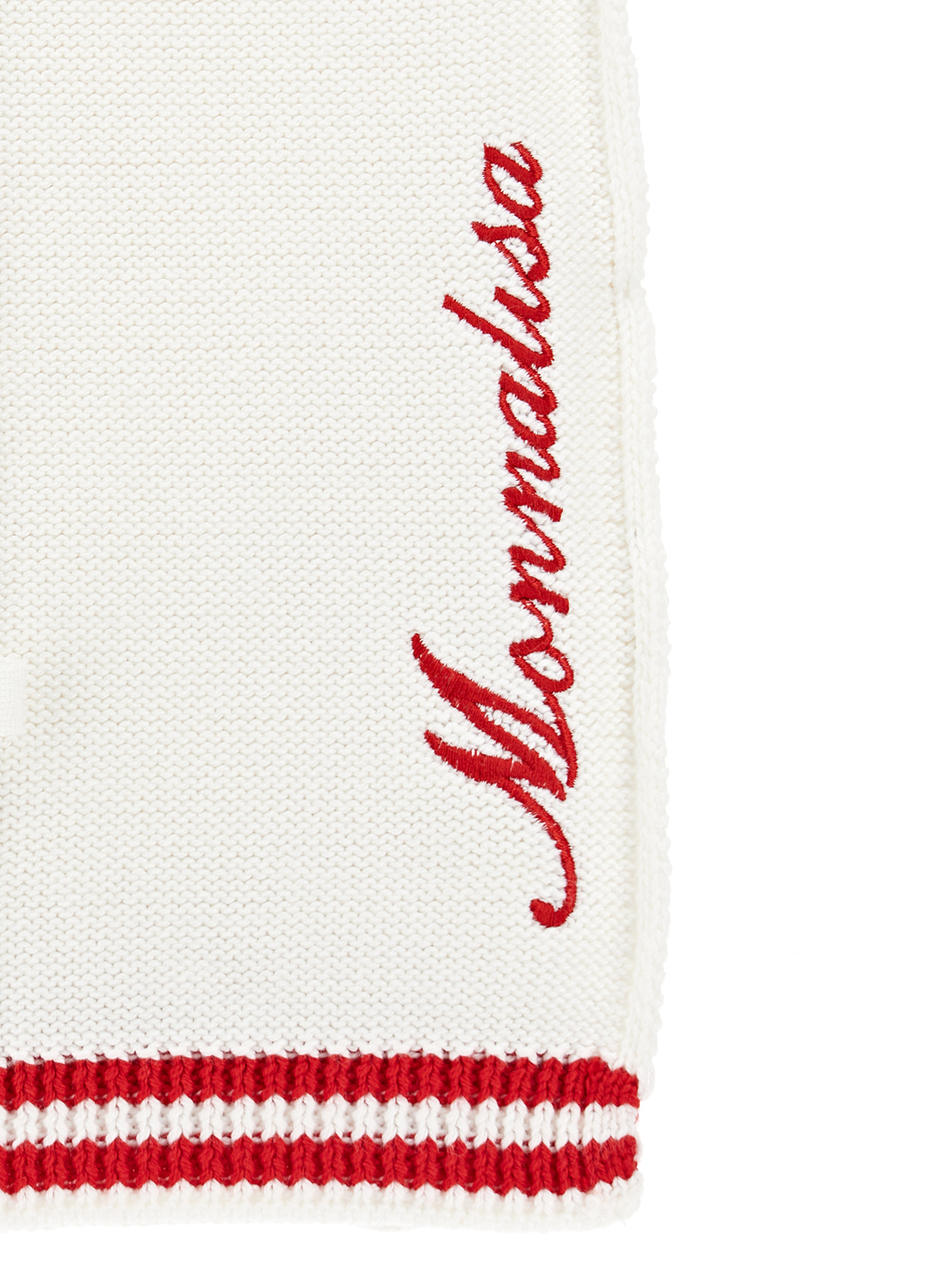 Shop Monnalisa Two-tone Cotton Yarn Blanket In Cream + Ruby Red