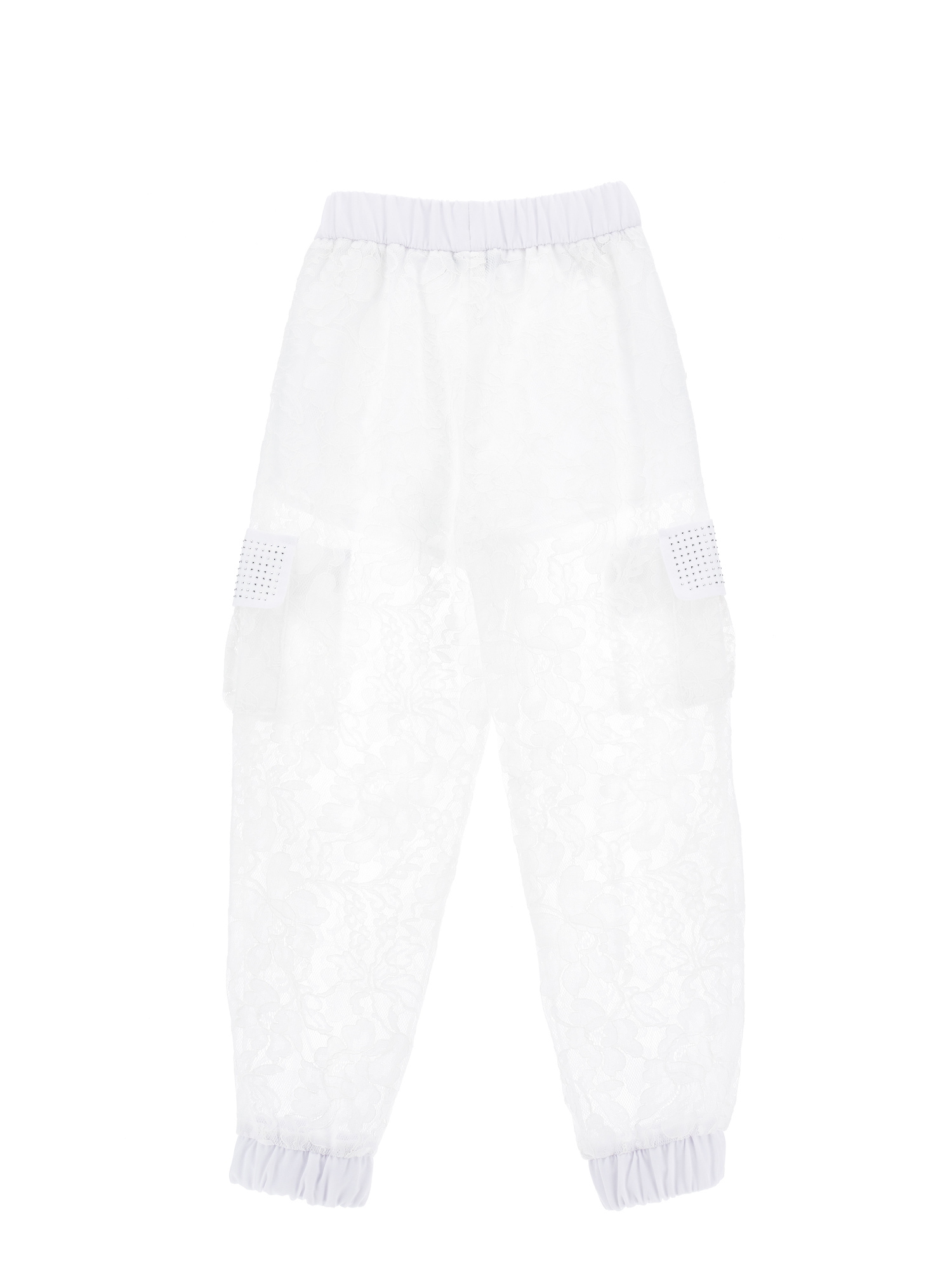 Shop Monnalisa Rebrodé Lace Cargo Trousers In White