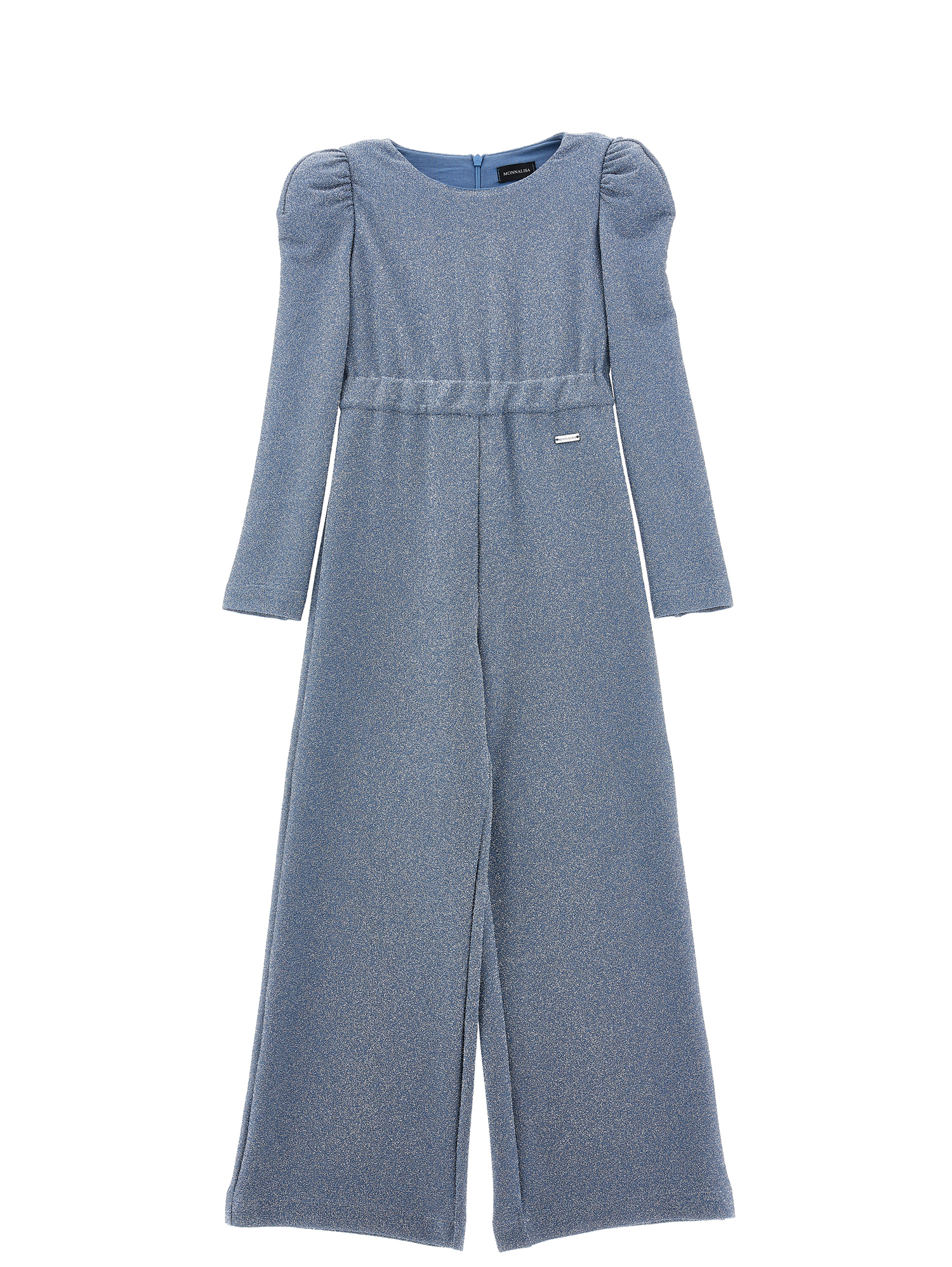 Monnalisa Lurex Knit Jumpsuit In Bluestone + Silver