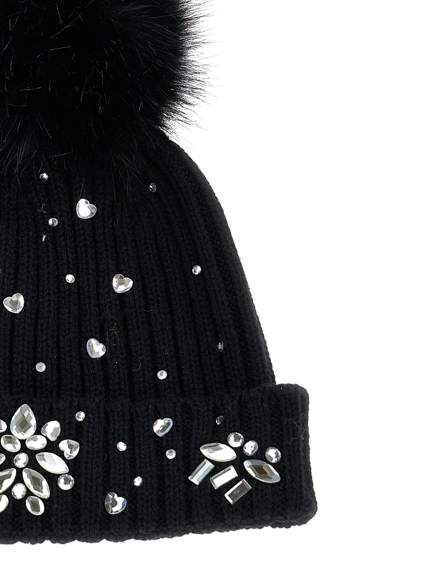 Monnalisa Wool Blend Hat With Rhinestones In Black