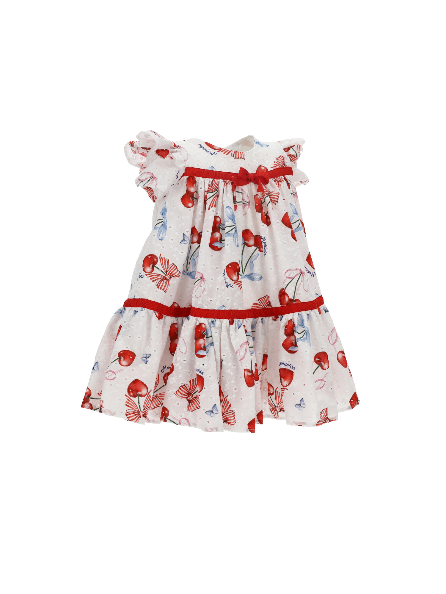 Monnalisa Girls Clothing Dresses Summer Dresses Broderie anglaise cherry dress with flounces 