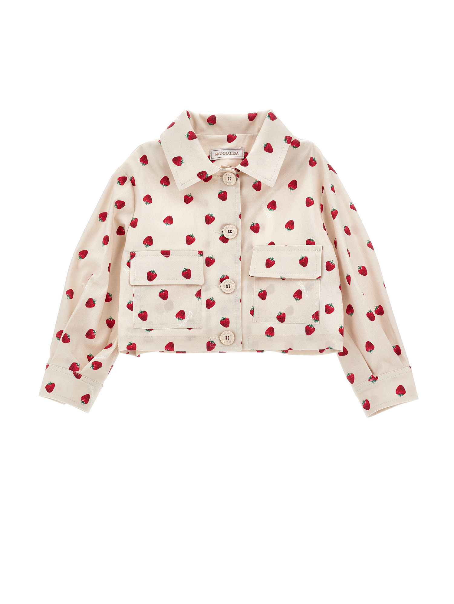 Shop Monnalisa Strawberry Gabardine Jacket In Beige + Red