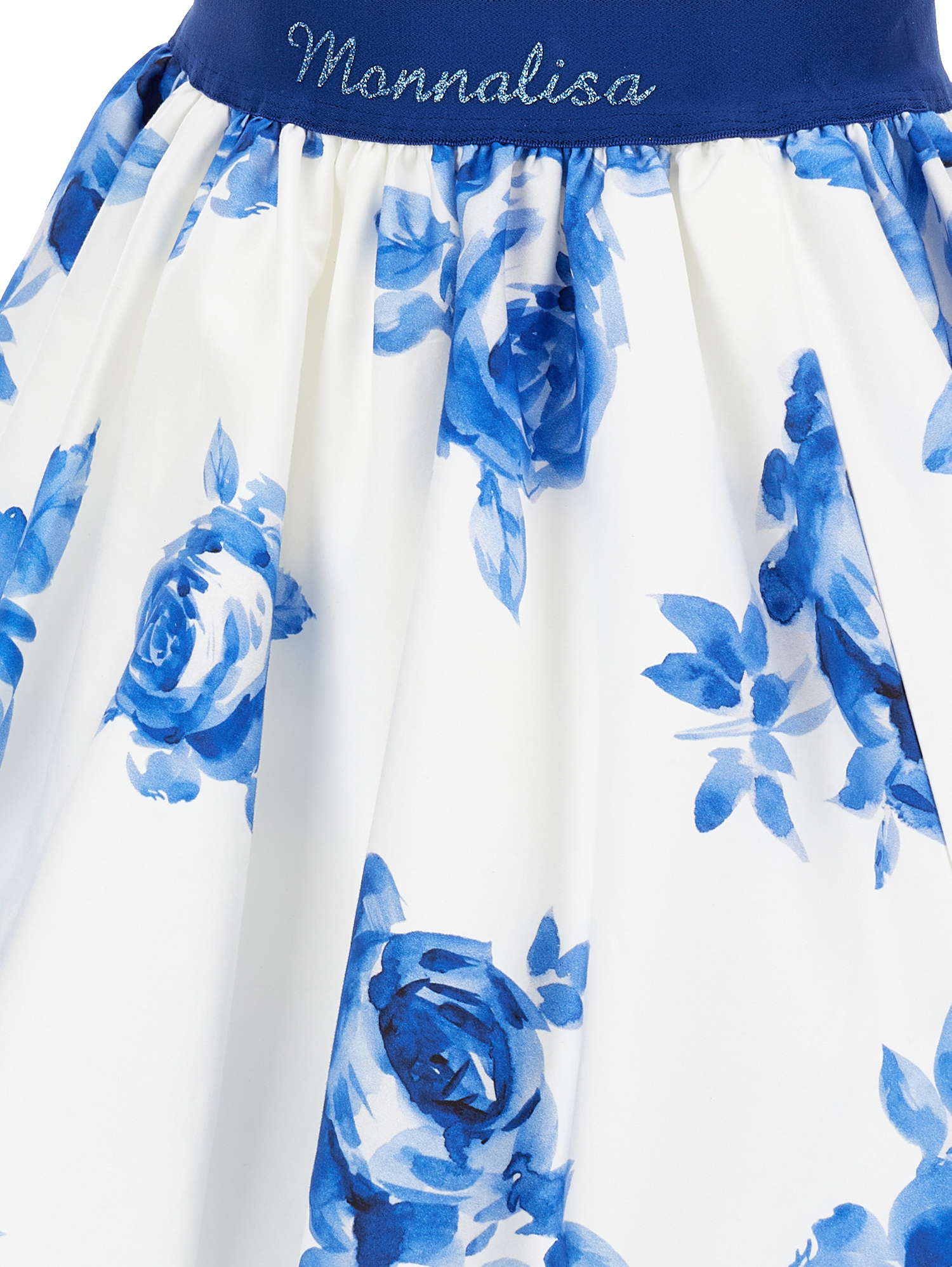 Shop Monnalisa Rose Cotton Balloon Skirt In Cream + Electric Blue