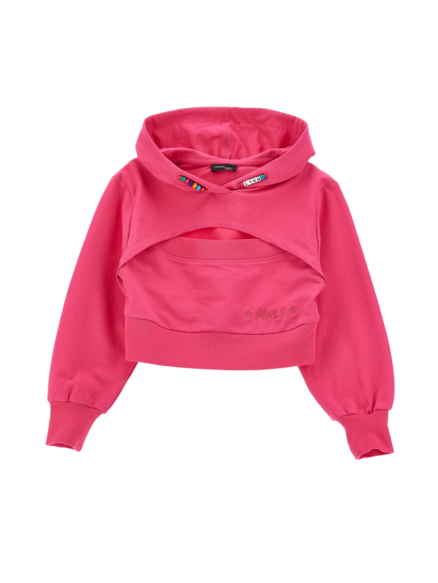 Monnalisa Kids'   Cropped Hooded Sweatshirt In Bright Peach Pink