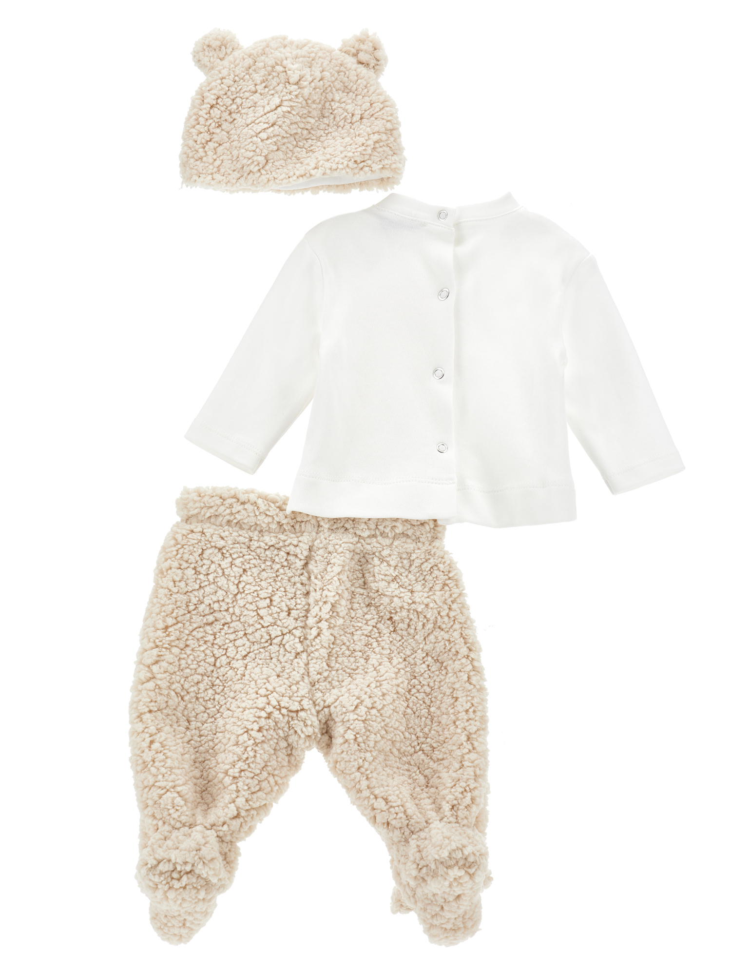Monnalisa Three-piece Plush Set In Cream + Cream
