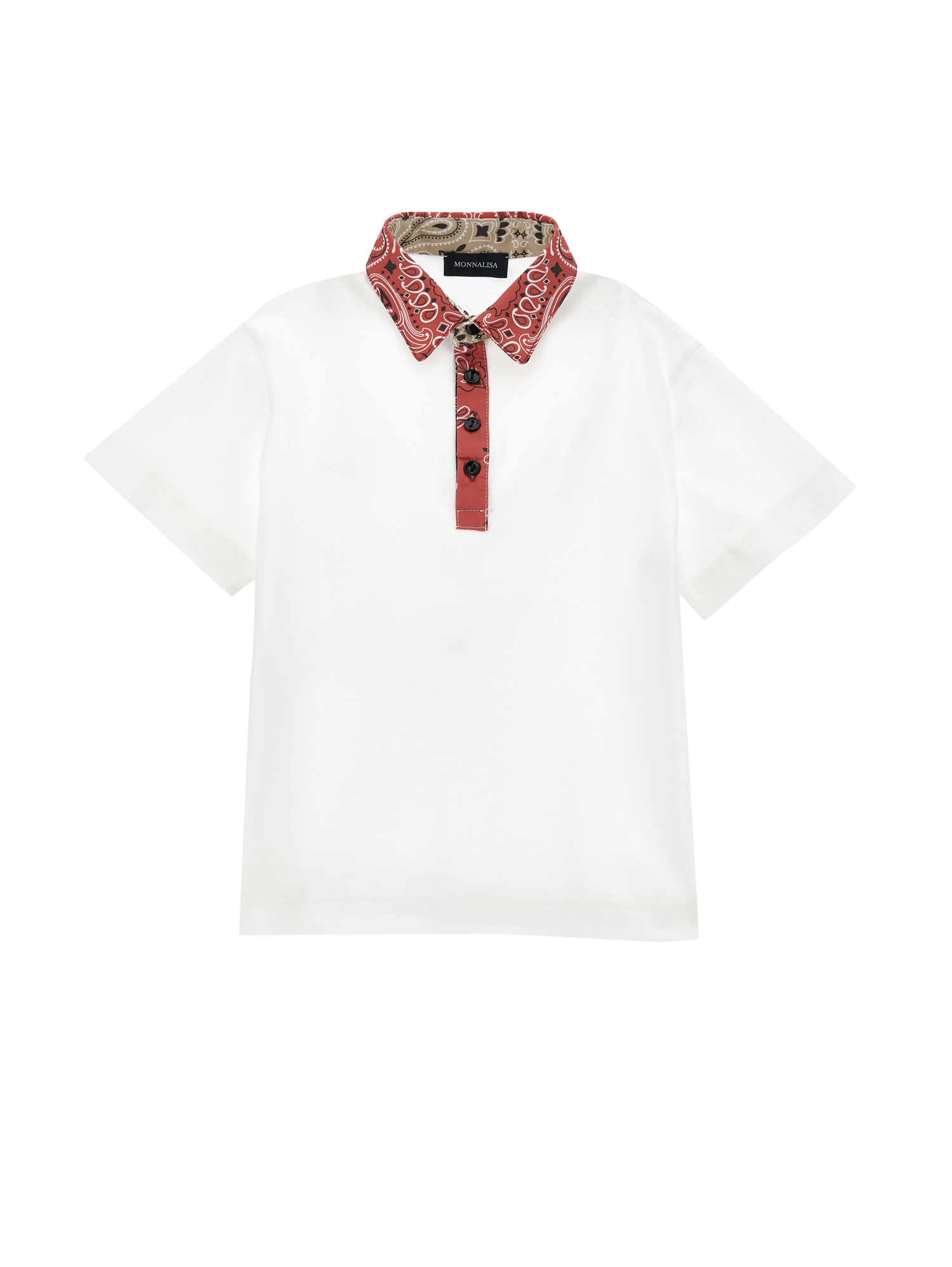 Monnalisa Paisley Piqué T-shirt In White + Red