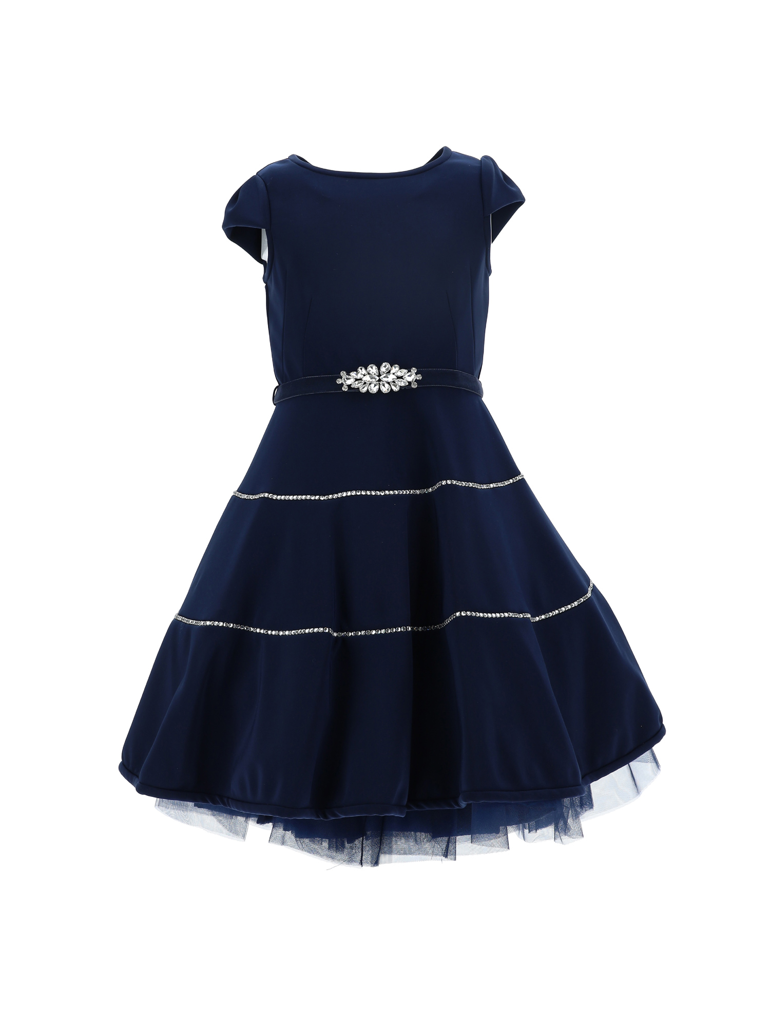 Monnalisa Kids'   Neoprene Brillante Dress In Navy Blue